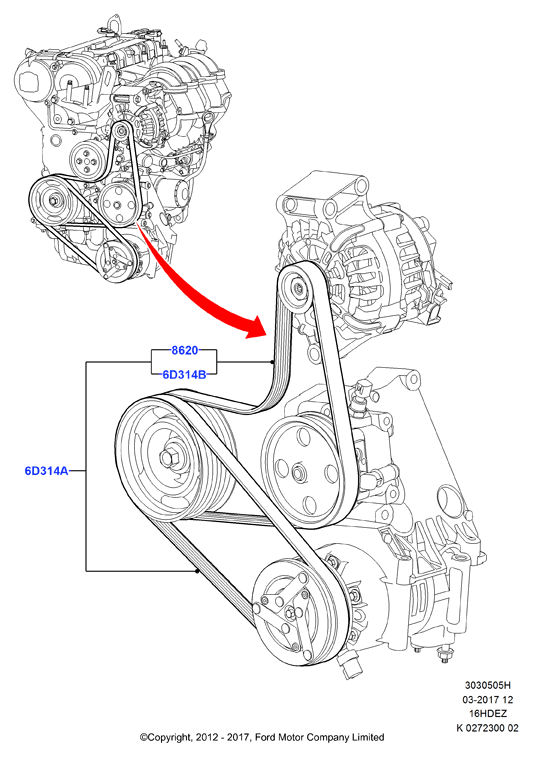 Комплект приводных ремней Ford 1708273 для Focus 1.6 Duratec Ti-VCT
