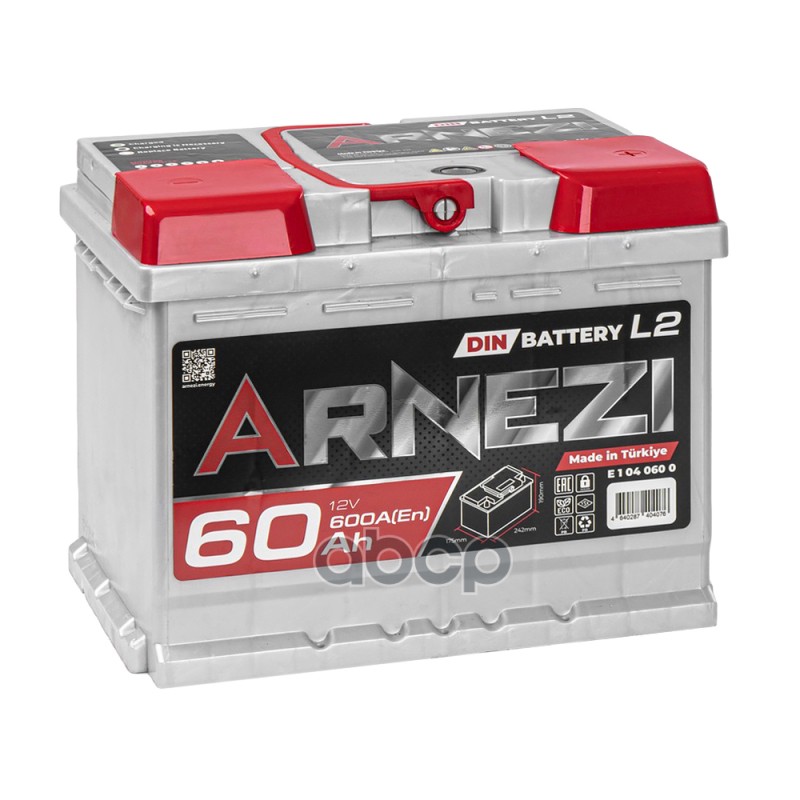 Аккумулятор Arnezi DIN 60 Ач обратный R+ 242x175x190 L2 EN 600 А ARNEZI E1040600