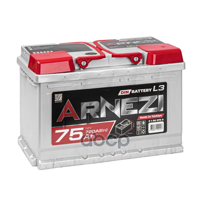 Аккумулятор Arnezi DIN 75 Ач обратный R+ 278x175x190 L3 EN 720 А ARNEZI E1060750