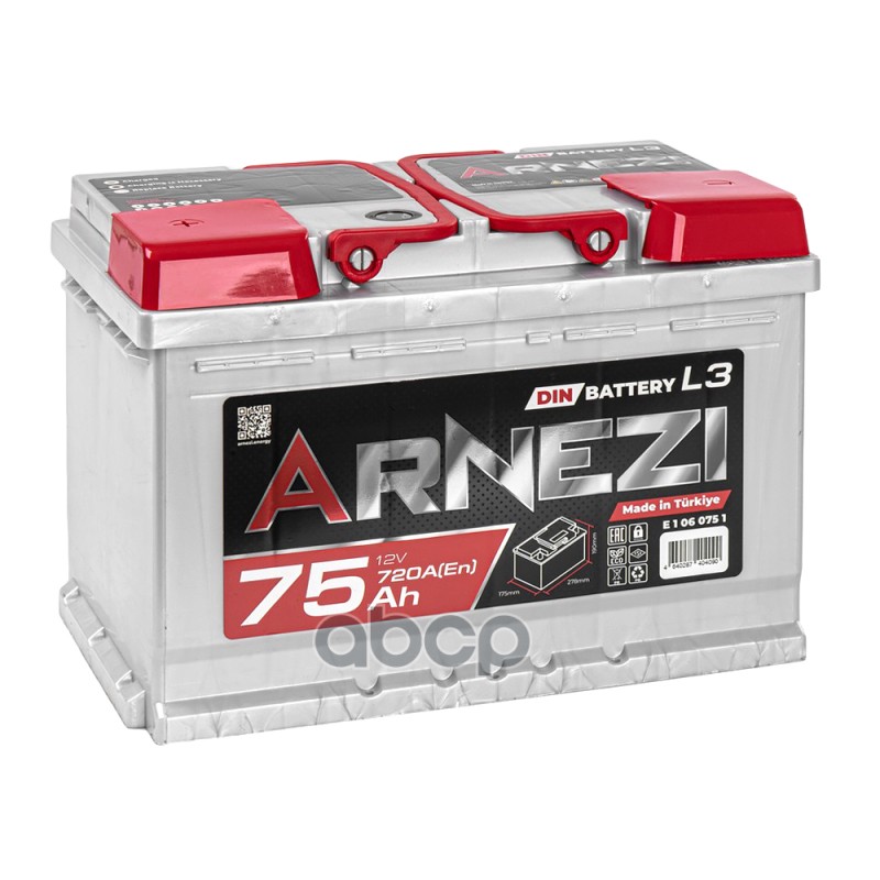 Аккумулятор Arnezi DIN 75 Ач прямой L+ 278x175x190 L3 EN 720 А ARNEZI E1060751