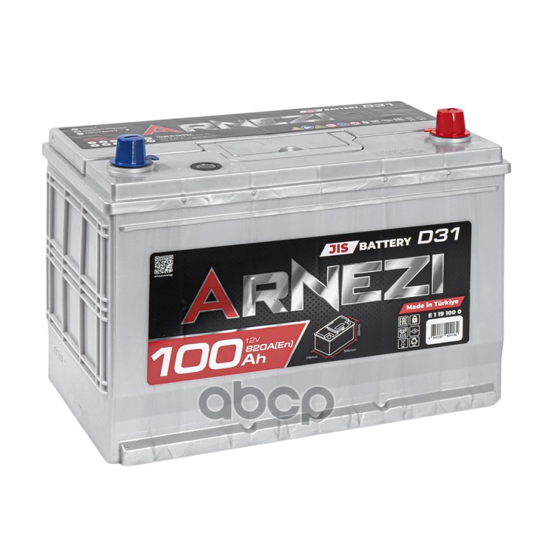 Аккумулятор Arnezi JIS 100 Ач обратный R+ 306x176x225 D31 EN 820 А ARNEZI E1191000