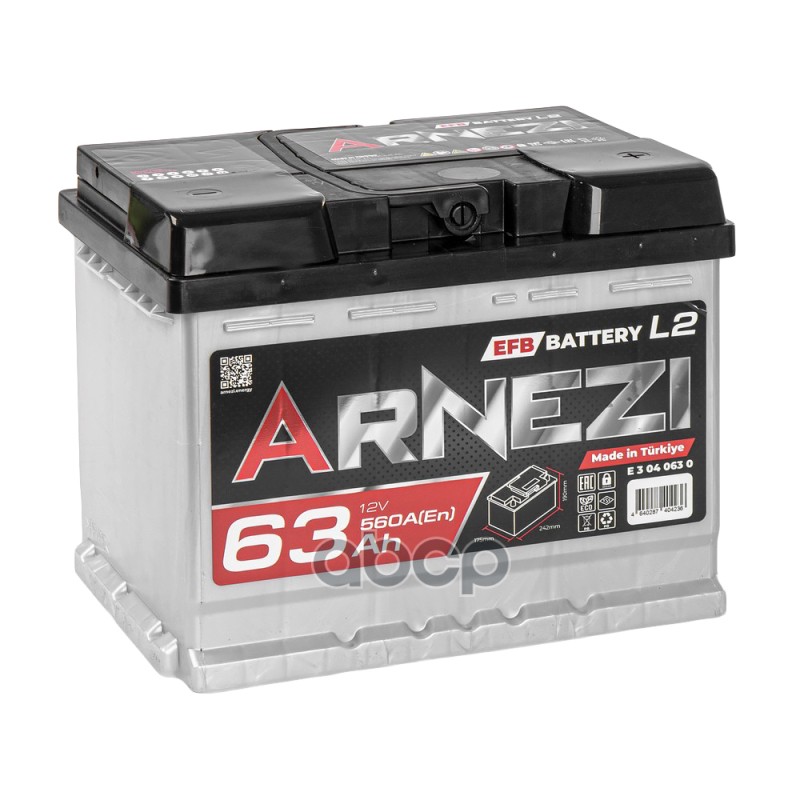 Аккумулятор Arnezi EFB Start-stop 63 Ач обратный R+ 242x175x190 L2 EN 560 А ARNEZI E3040630