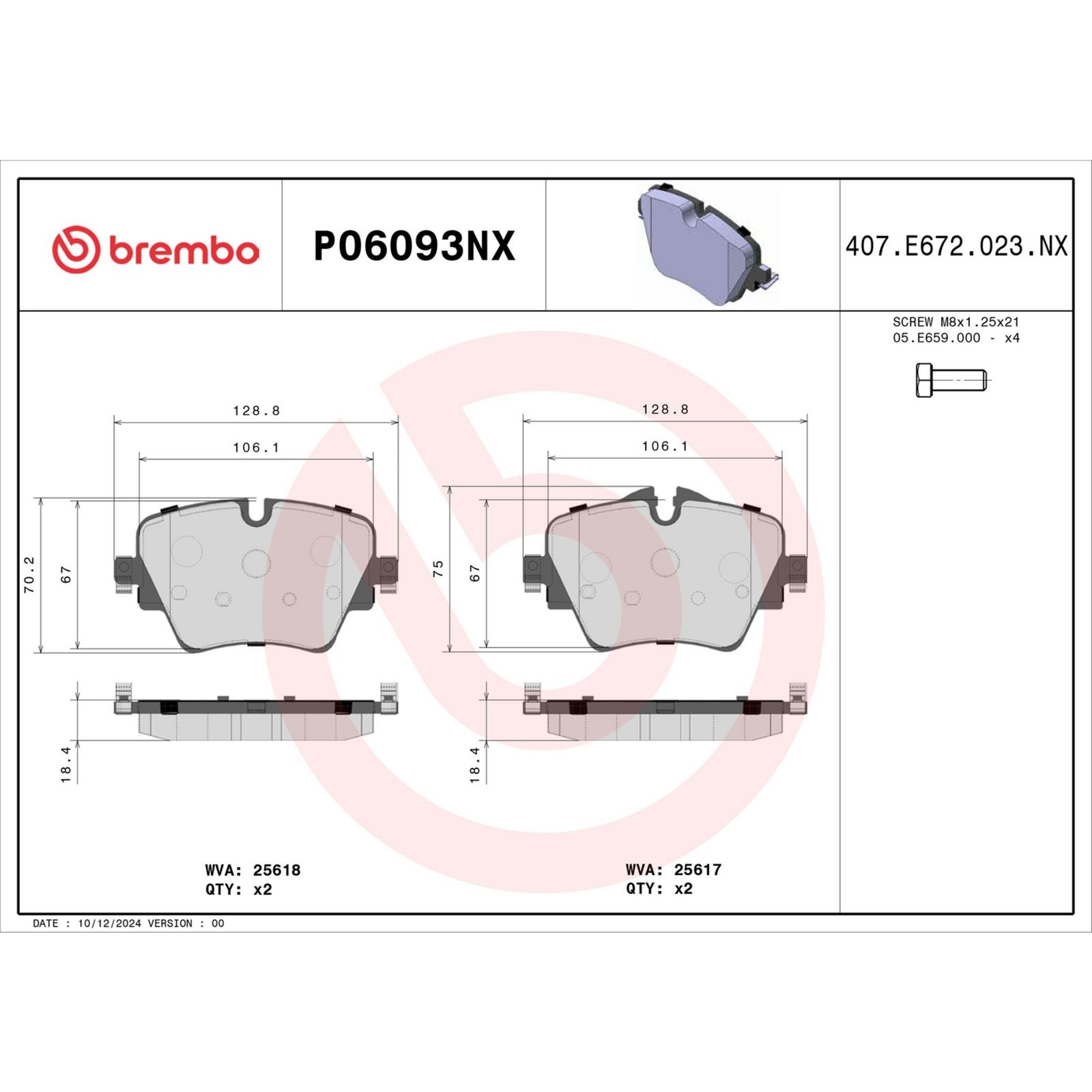Керамические передние тормозные колодки Brembo XTRA P06093NX
