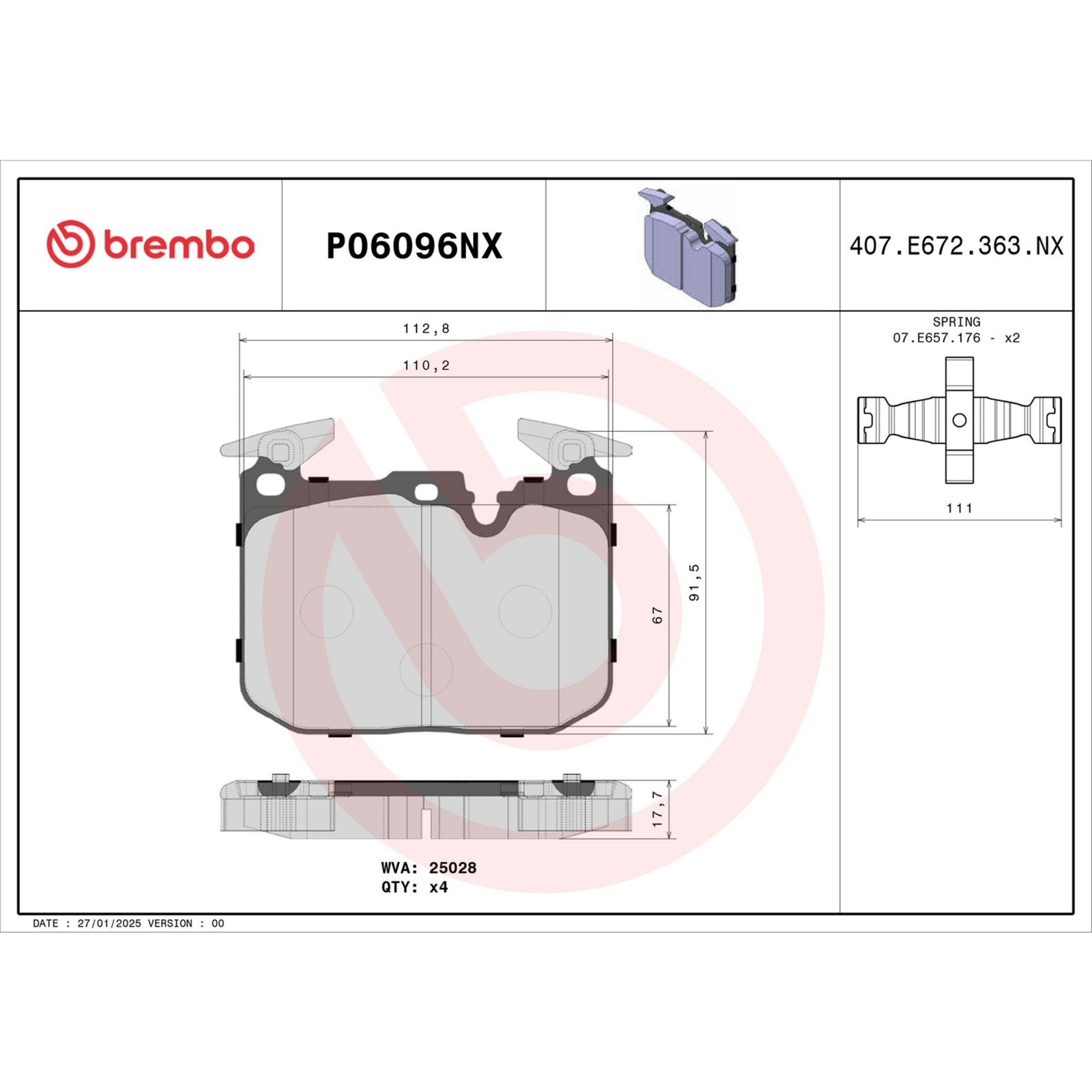 Керамические передние тормозные колодки Brembo XTRA P06096NX