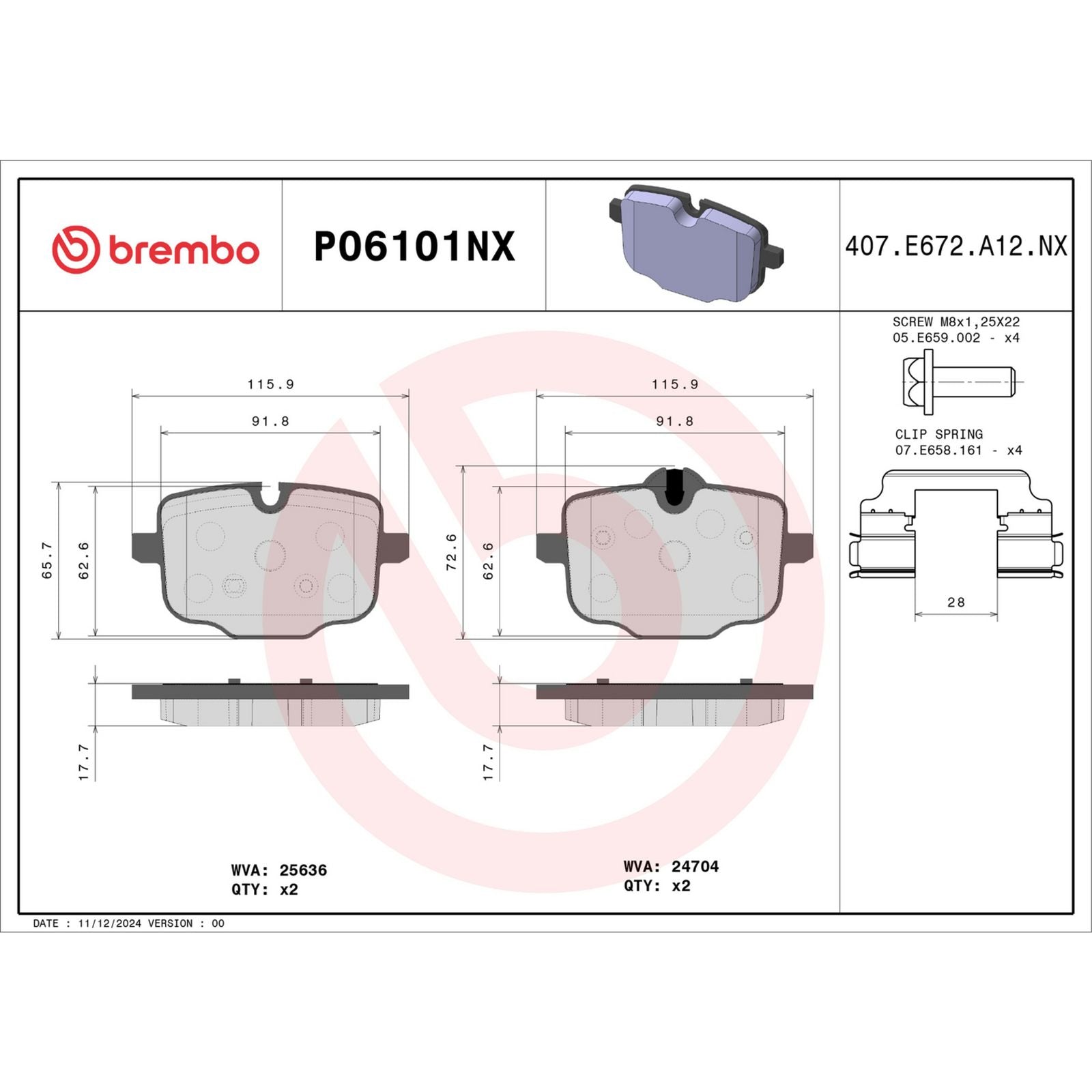 Керамические задние тормозные колодки Brembo XTRA P06101NX