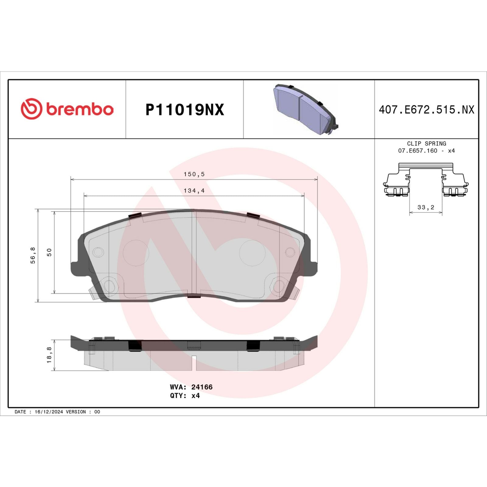 Керамические передние тормозные колодки Brembo XTRA P11019NX