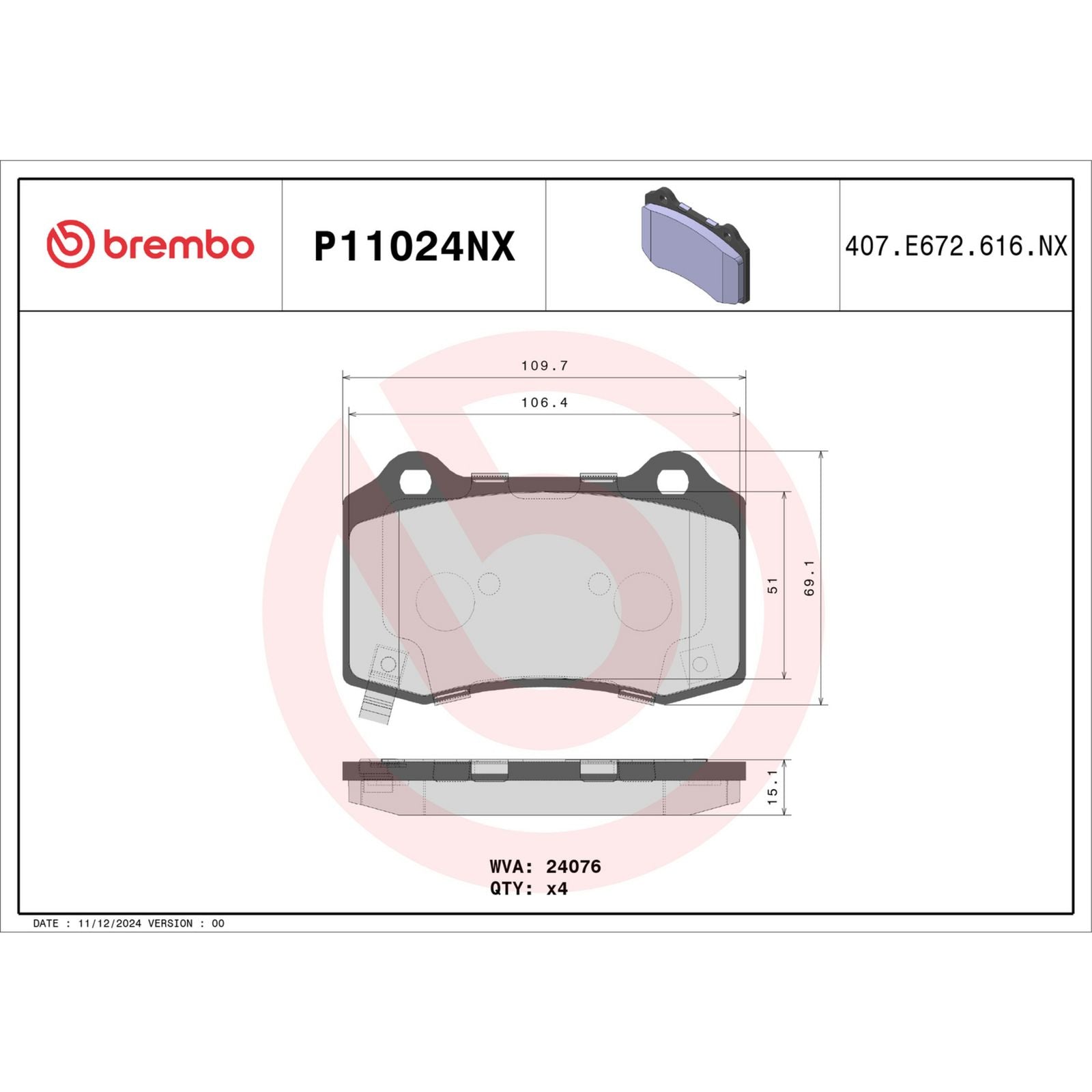 Керамические задние тормозные колодки Brembo XTRA P11024NX