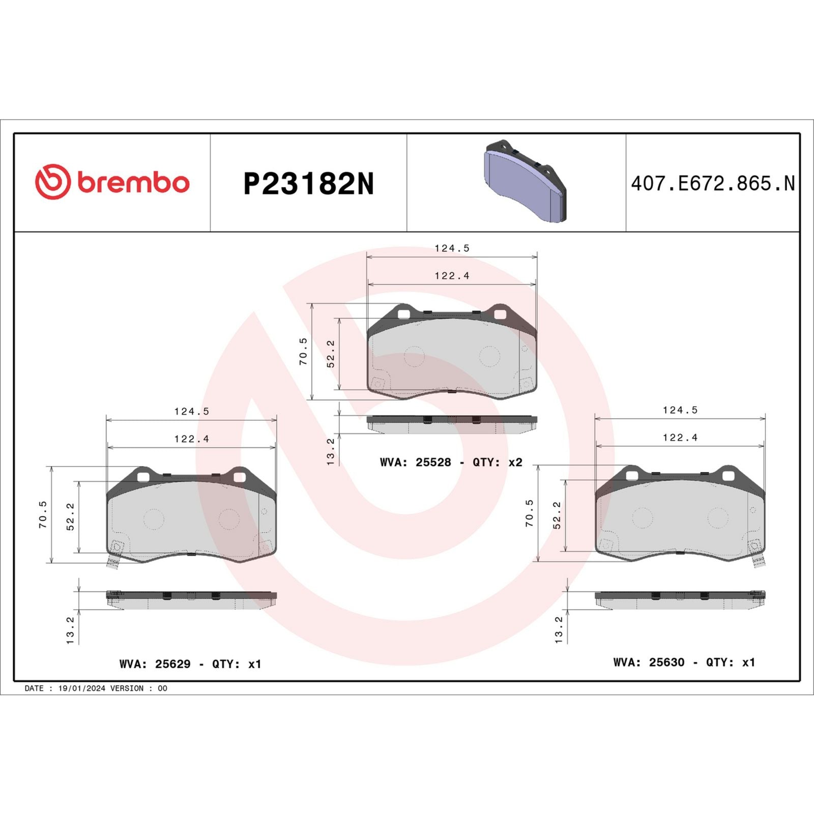 Керамические передние тормозные колодки Brembo PRIME P23182N