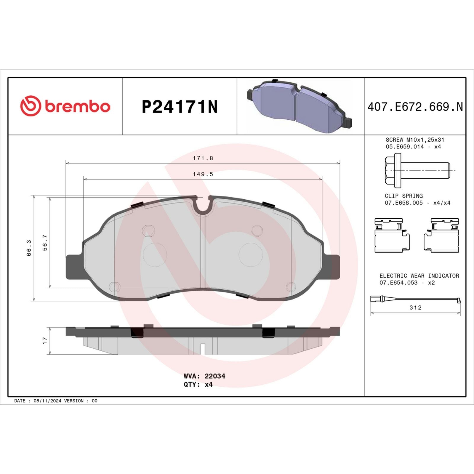 Керамические передние тормозные колодки Brembo PRIME P24171N