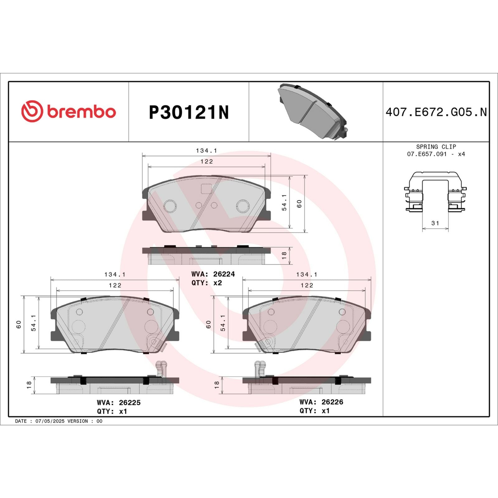 Керамические передние тормозные колодки Brembo PRIME P30121N