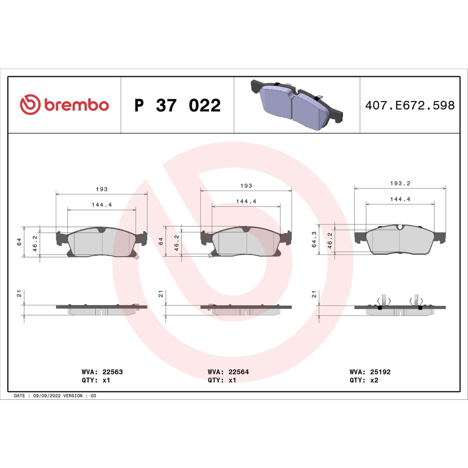 Передние тормозные колодки с низким содержанием металла Brembo PRIME P37022