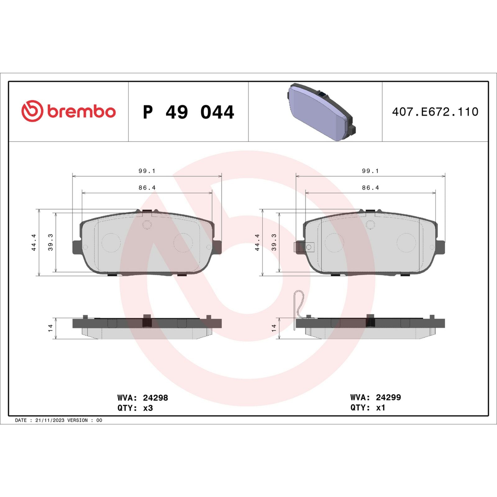 Задние тормозные колодки с низким содержанием металла Brembo PRIME P49044