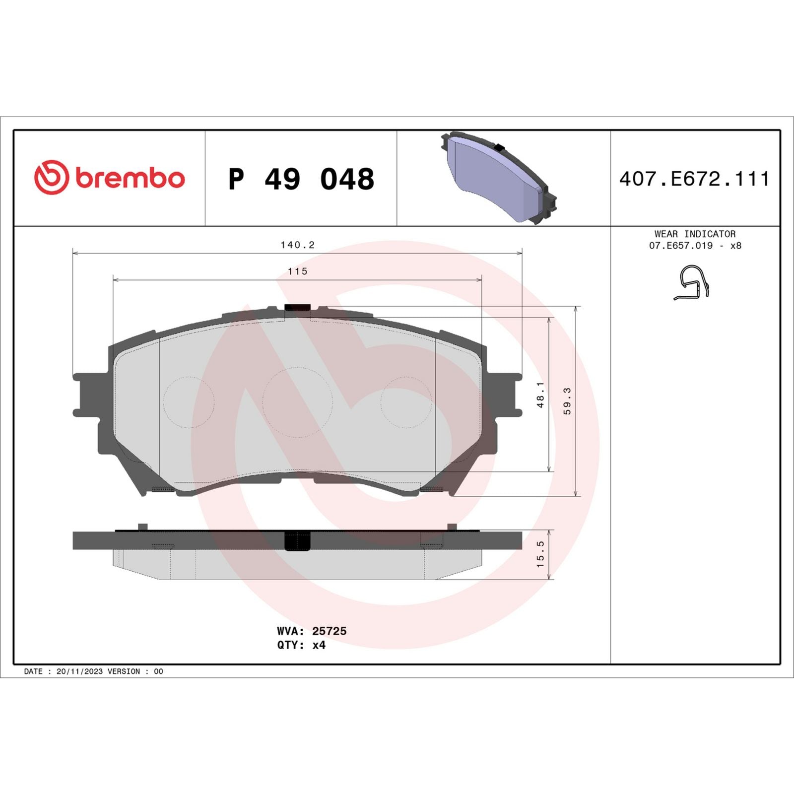 Передние тормозные колодки с низким содержанием металла Brembo PRIME P49048