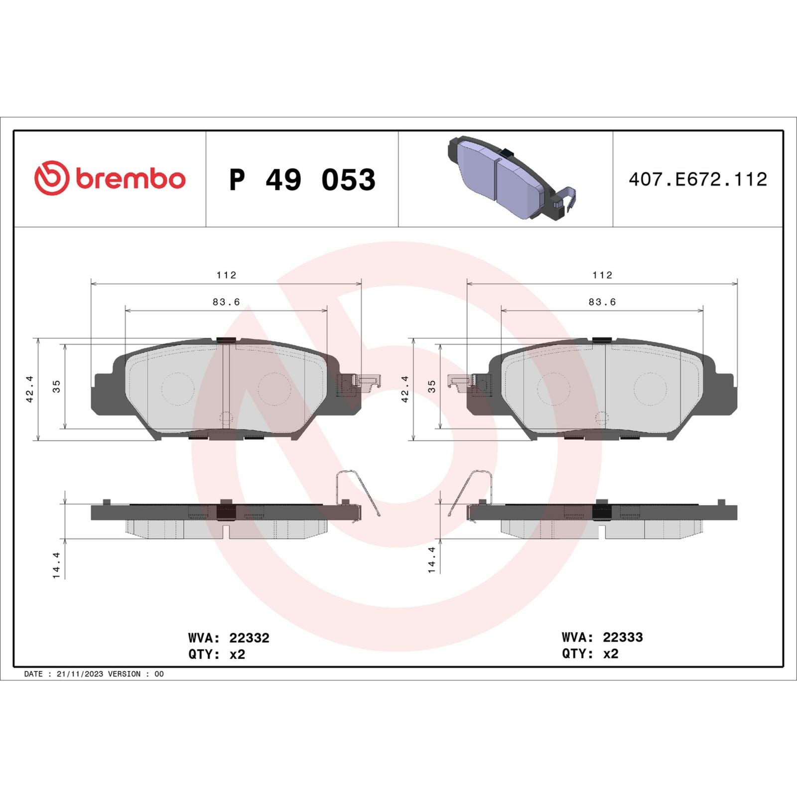 Задние тормозные колодки с низким содержанием металла Brembo PRIME P49053