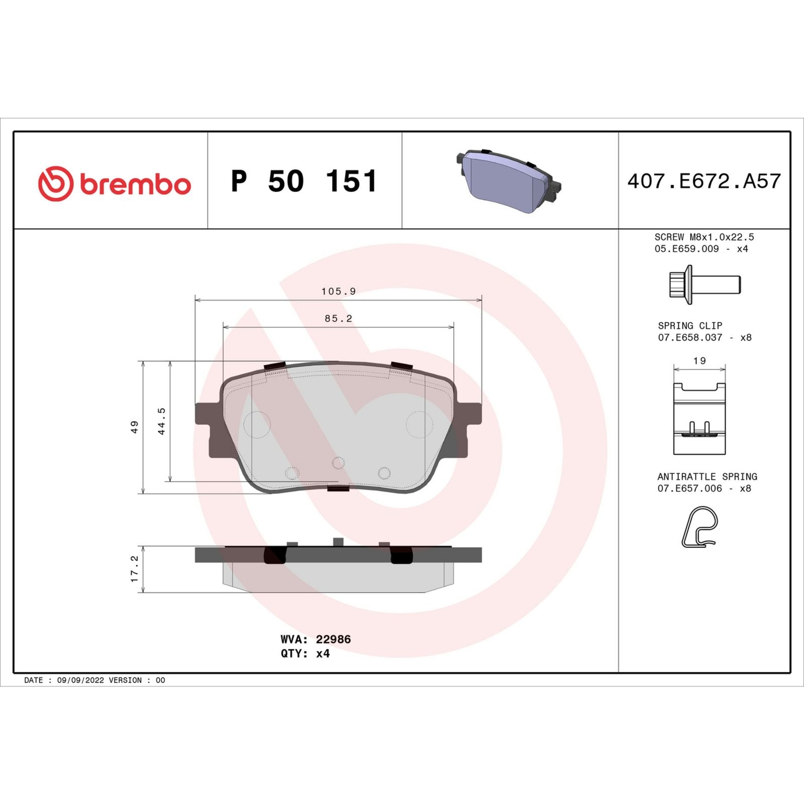 Задние тормозные колодки с низким содержанием металла Brembo PRIME P50151