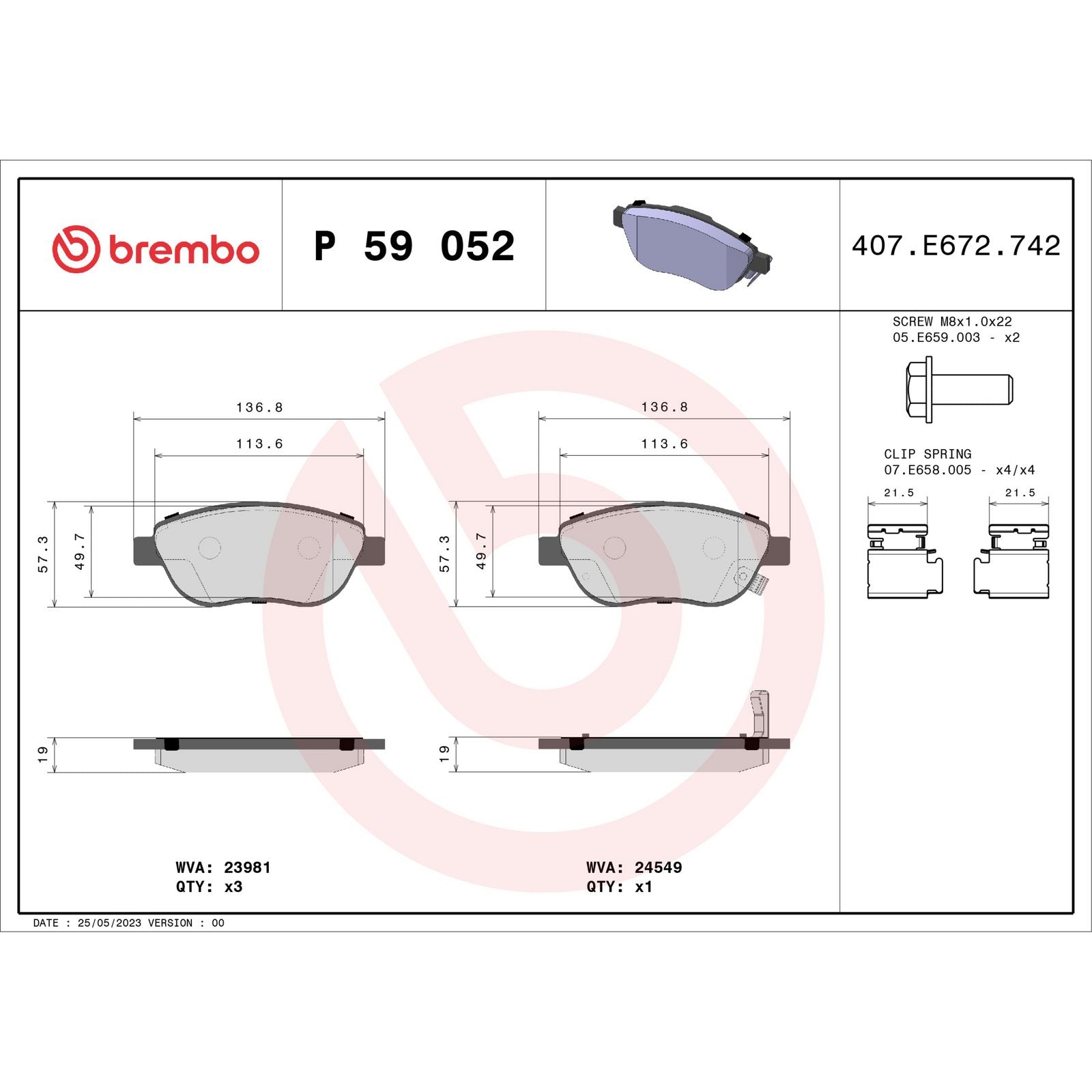 Передние тормозные колодки с низким содержанием металла Brembo PRIME P59052