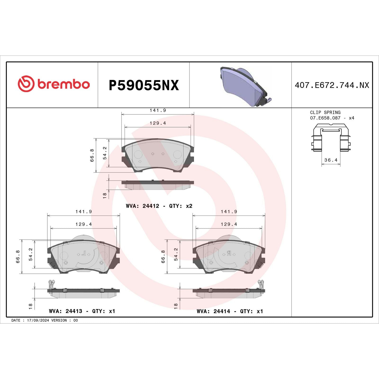 Керамические передние тормозные колодки Brembo XTRA P59055NX