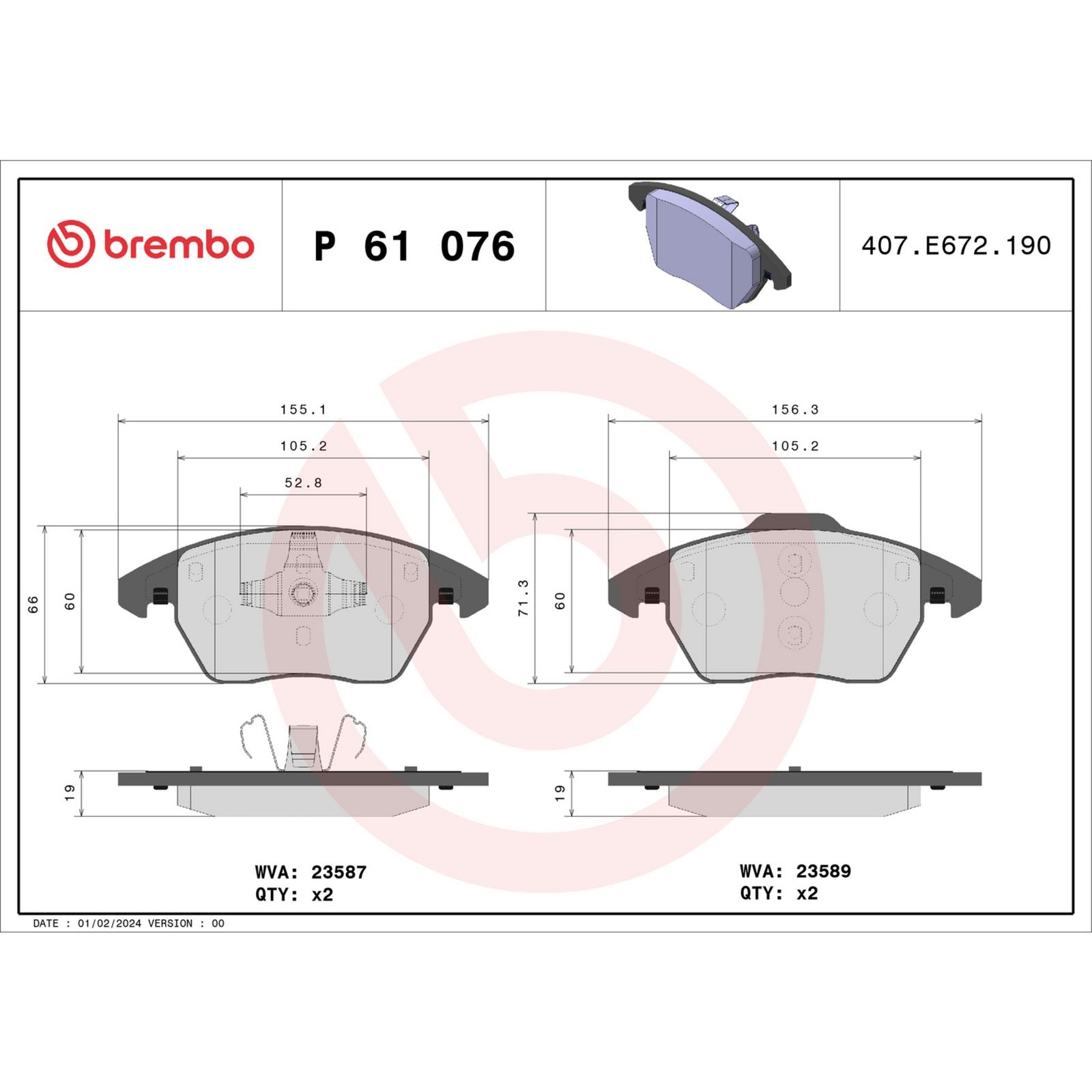 Передние тормозные колодки с низким содержанием металла Brembo PRIME P61076