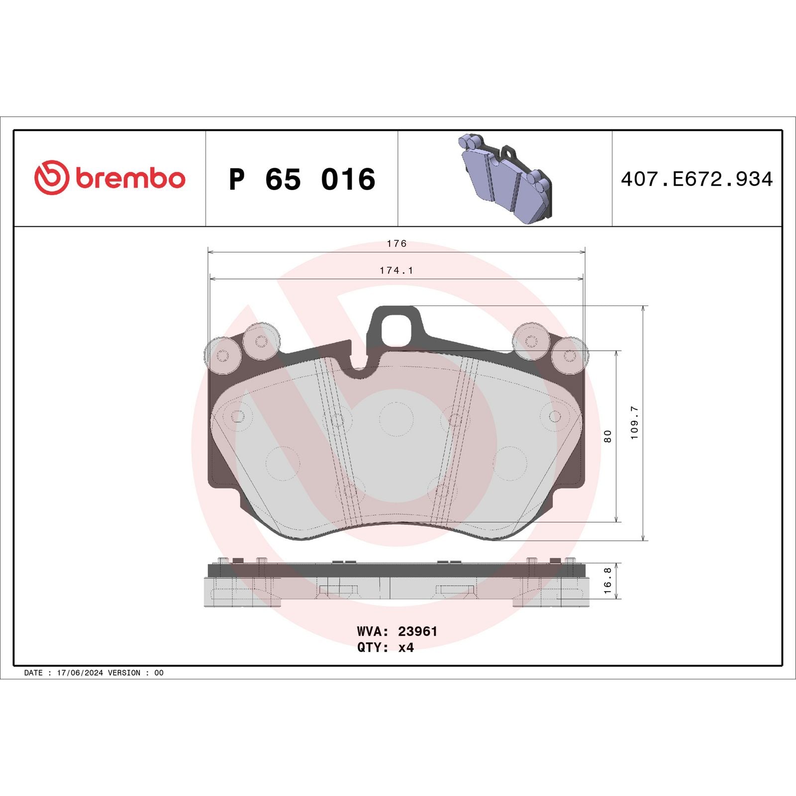 Передние тормозные колодки с низким содержанием металла Brembo PRIME P65016