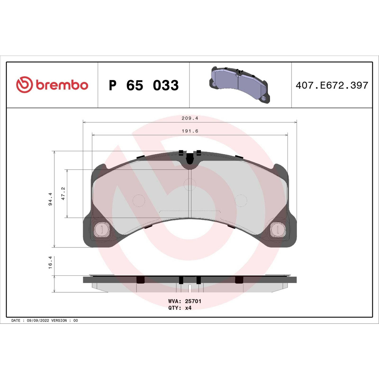 Передние тормозные колодки с низким содержанием металла Brembo PRIME P65033