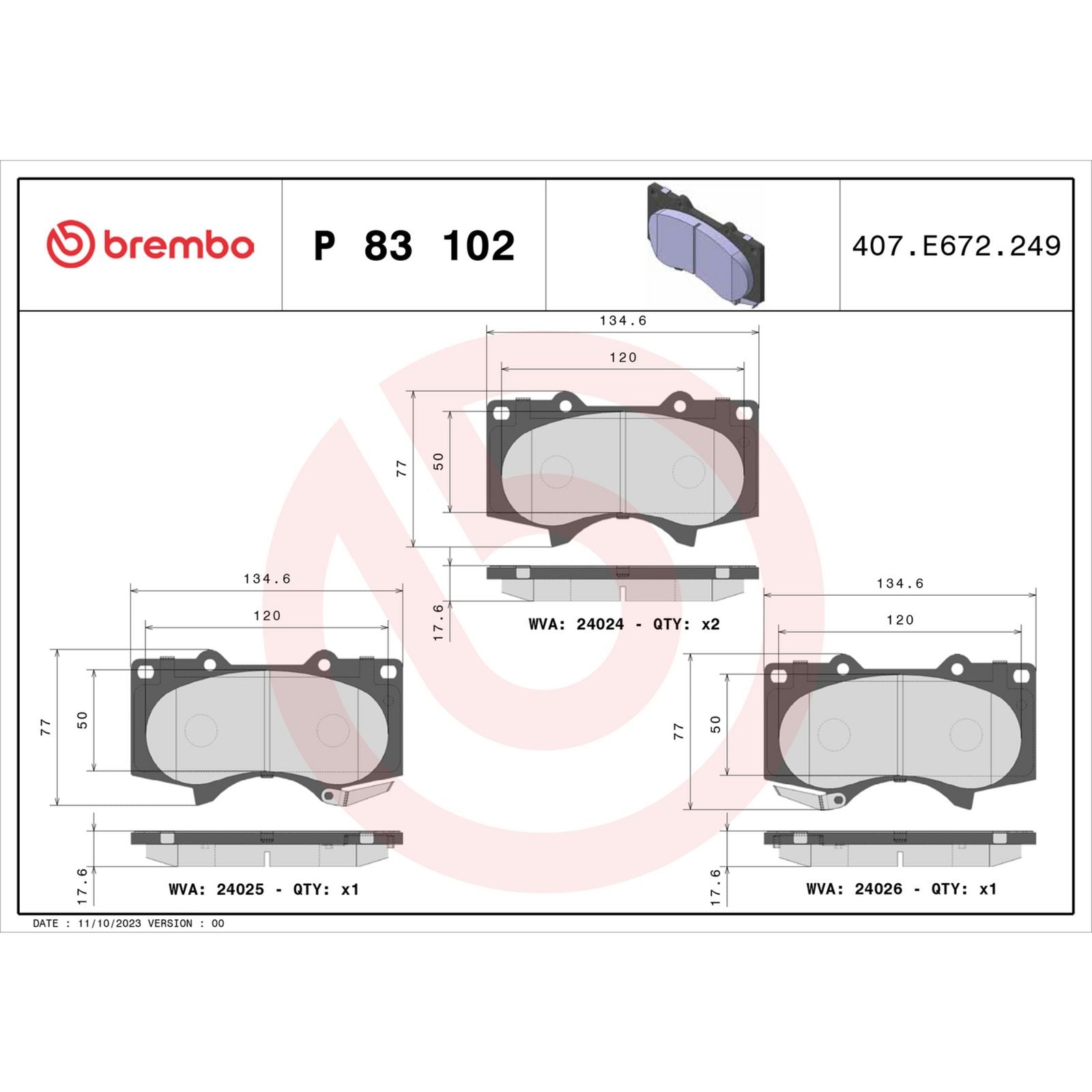 Передние тормозные колодки с низким содержанием металла Brembo PRIME P83102