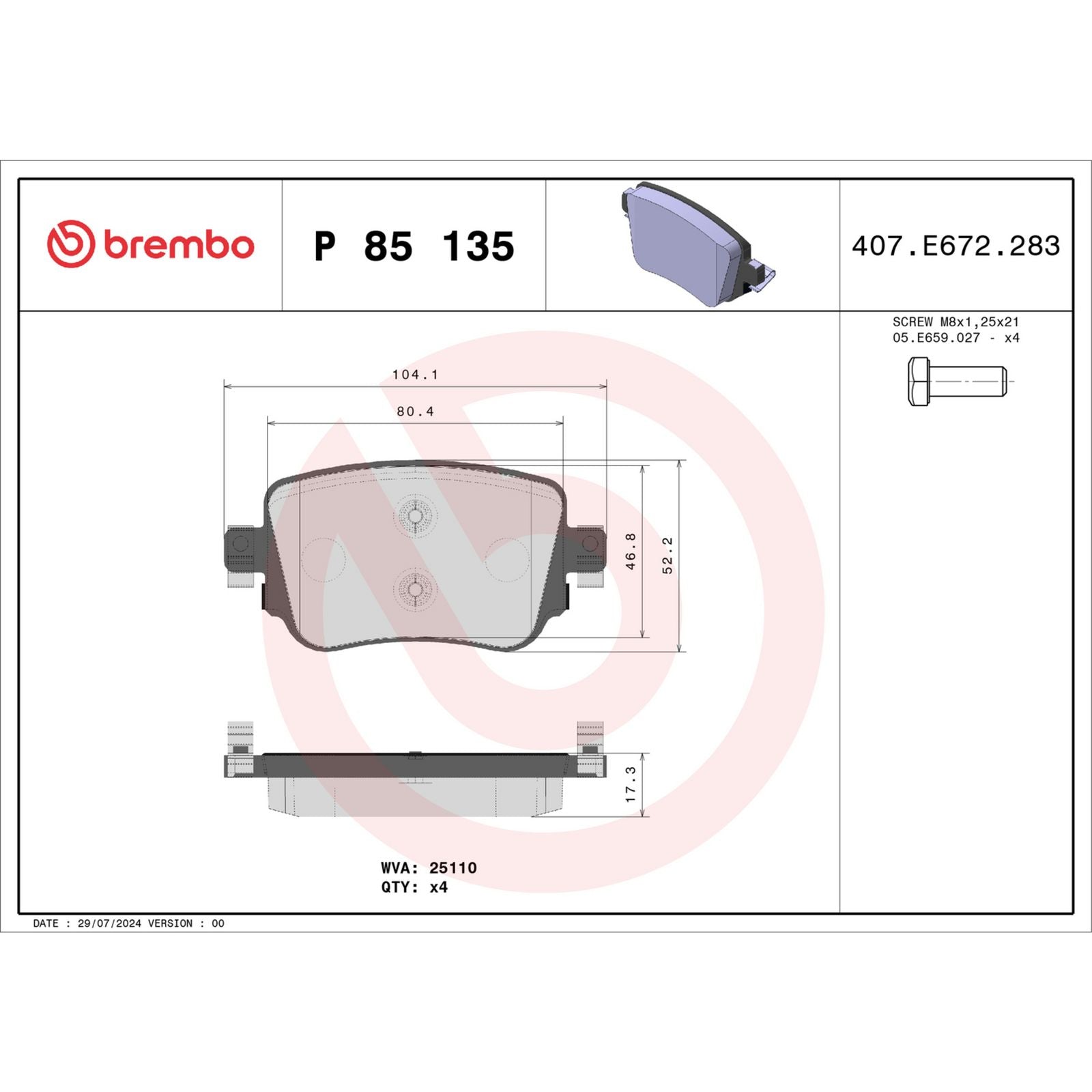 Задние тормозные колодки с низким содержанием металла Brembo PRIME P85135