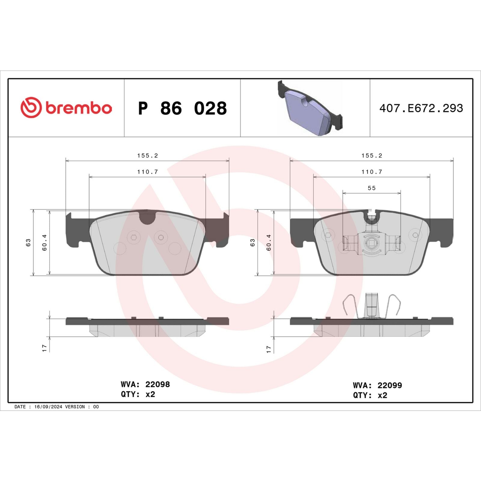 Передние тормозные колодки с низким содержанием металла Brembo PRIME P86028