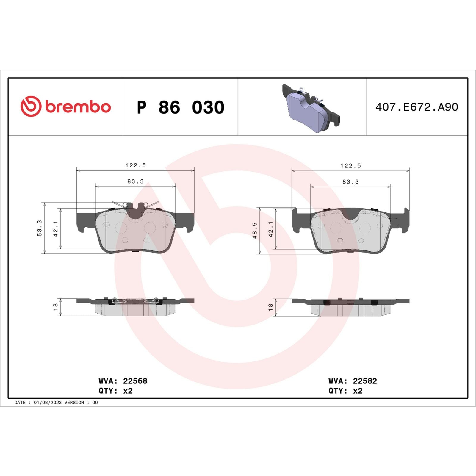 Задние тормозные колодки с низким содержанием металла Brembo PRIME P86030