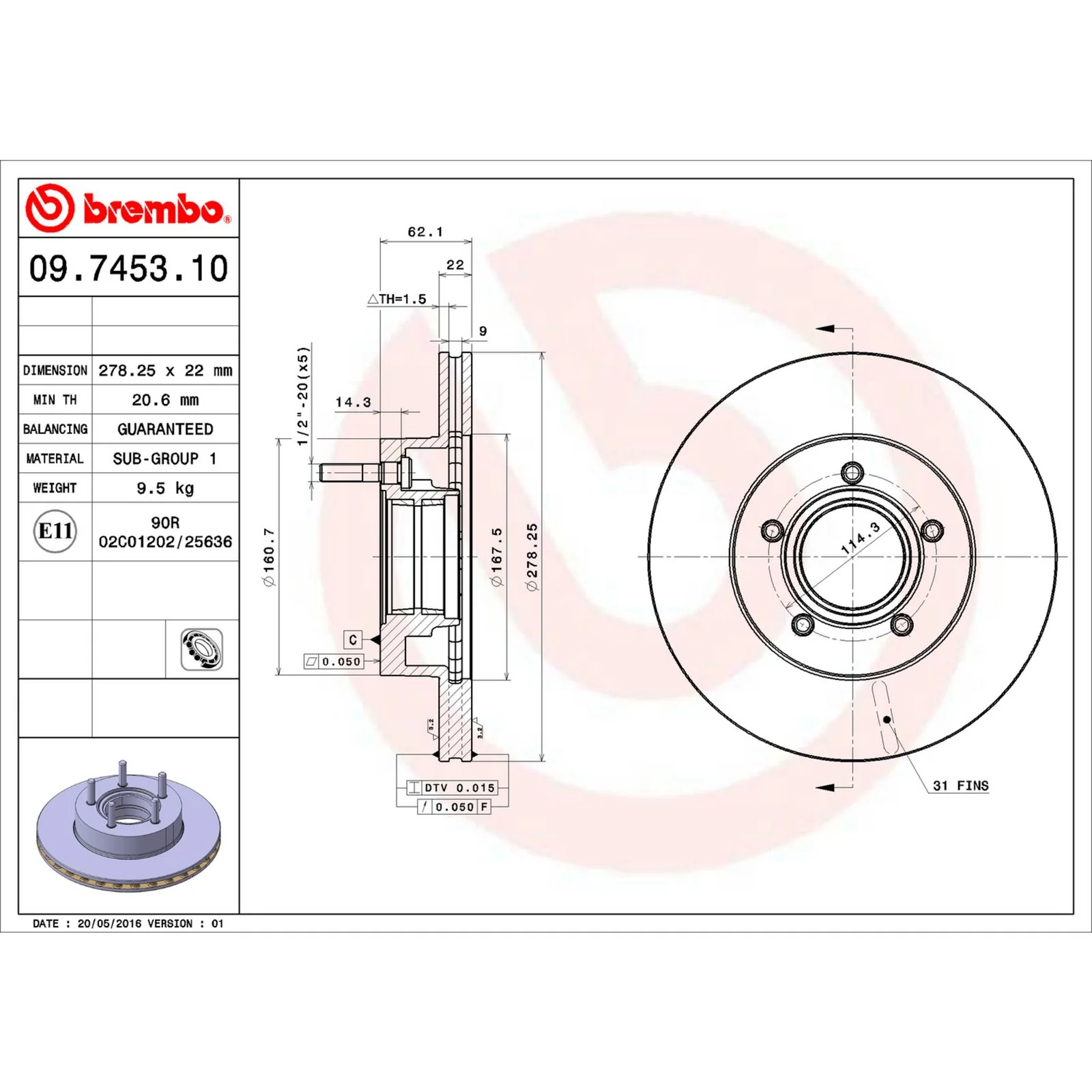Передний тормозной диск Brembo 09745310