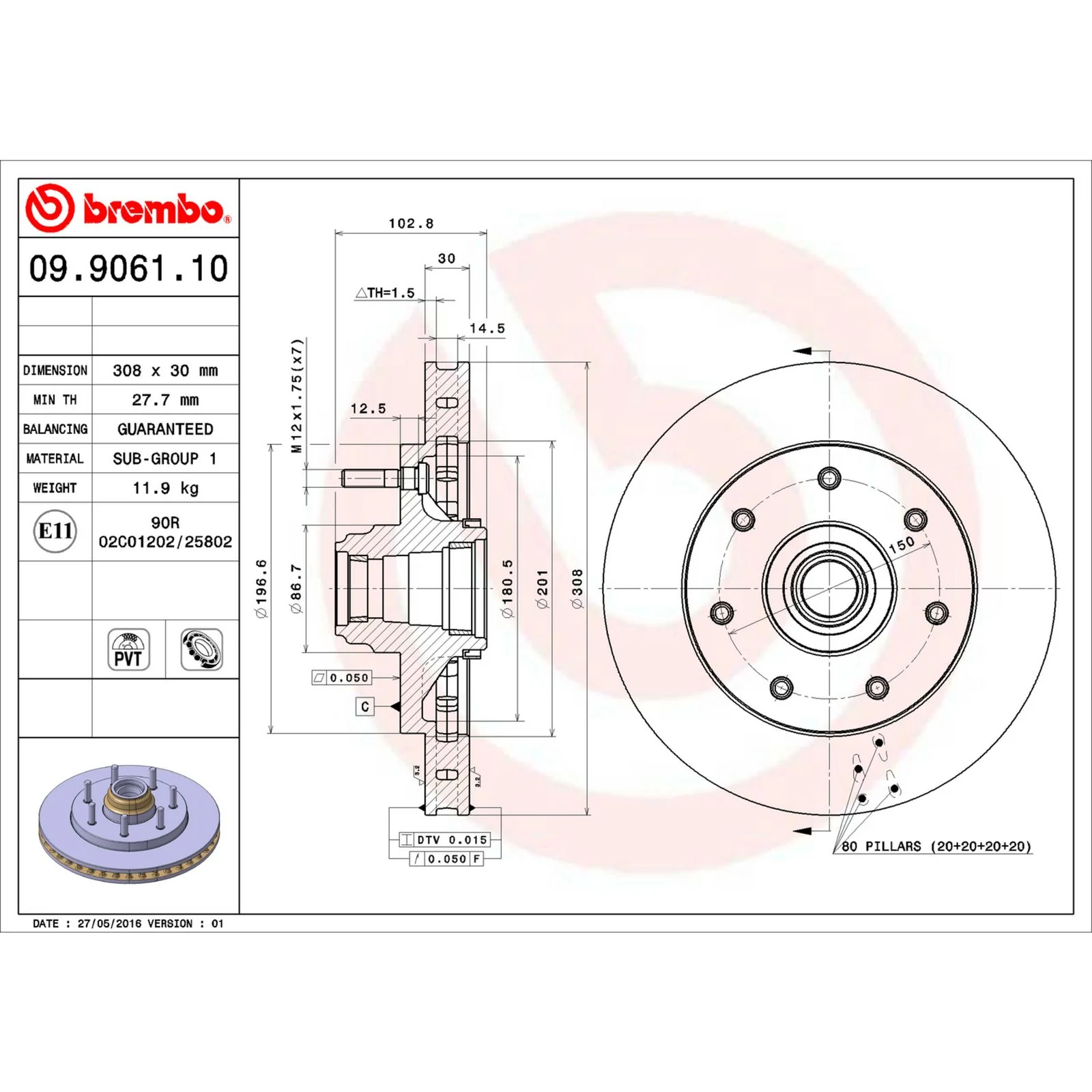 Передний тормозной диск Brembo 09906110