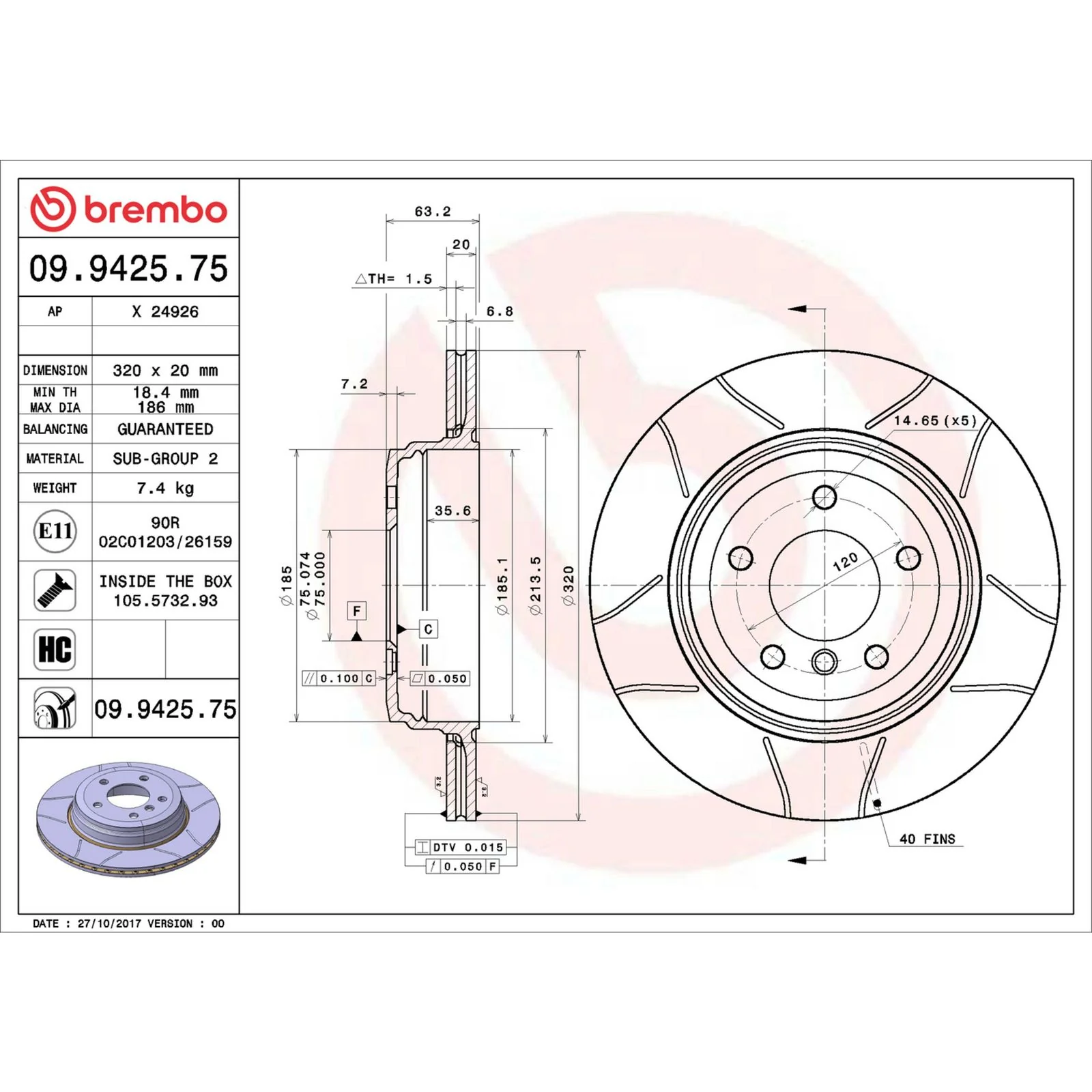 Задний тормозной диск Brembo 09942575