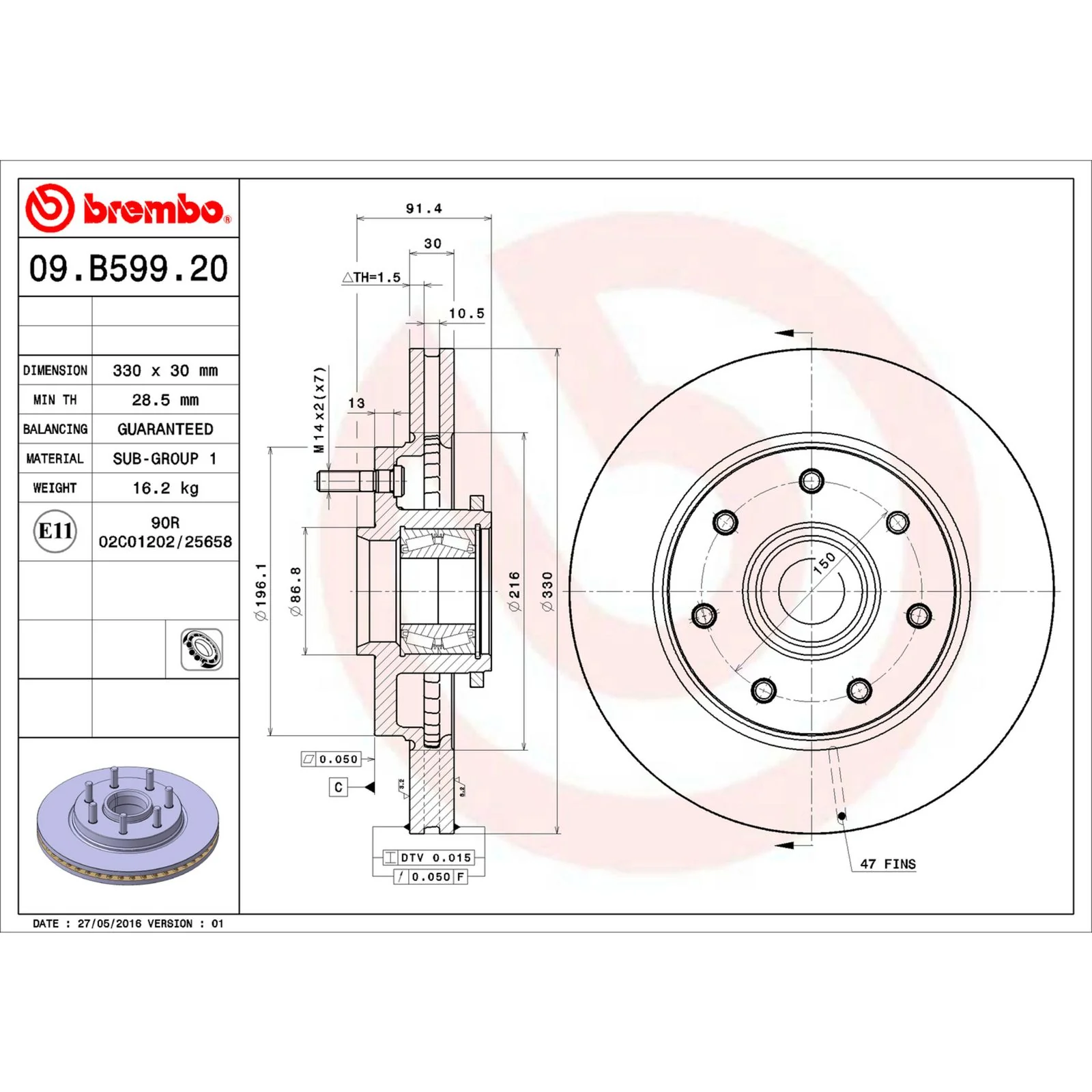 Передний тормозной диск Brembo 09B59920