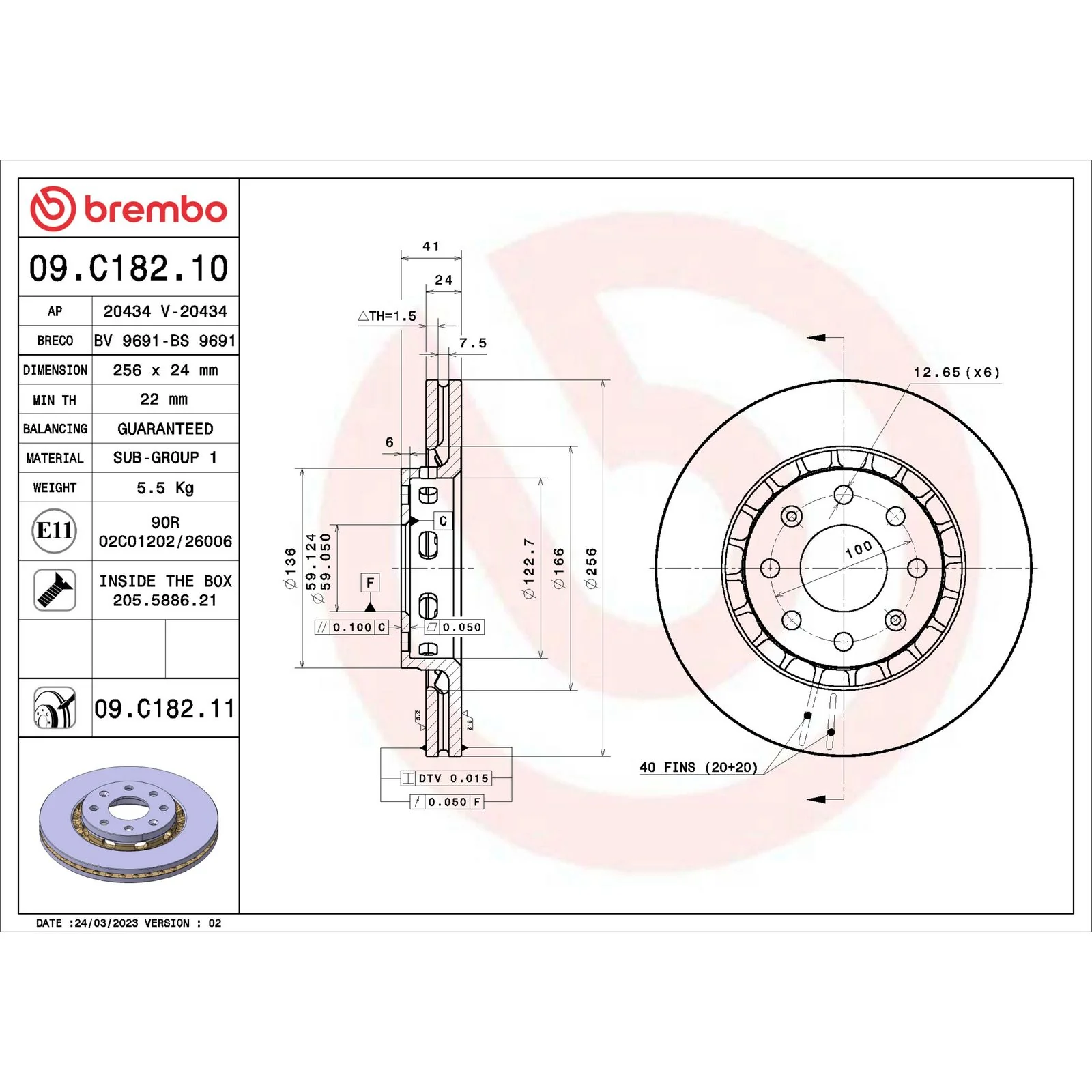 Передний тормозной диск Brembo 09C18210