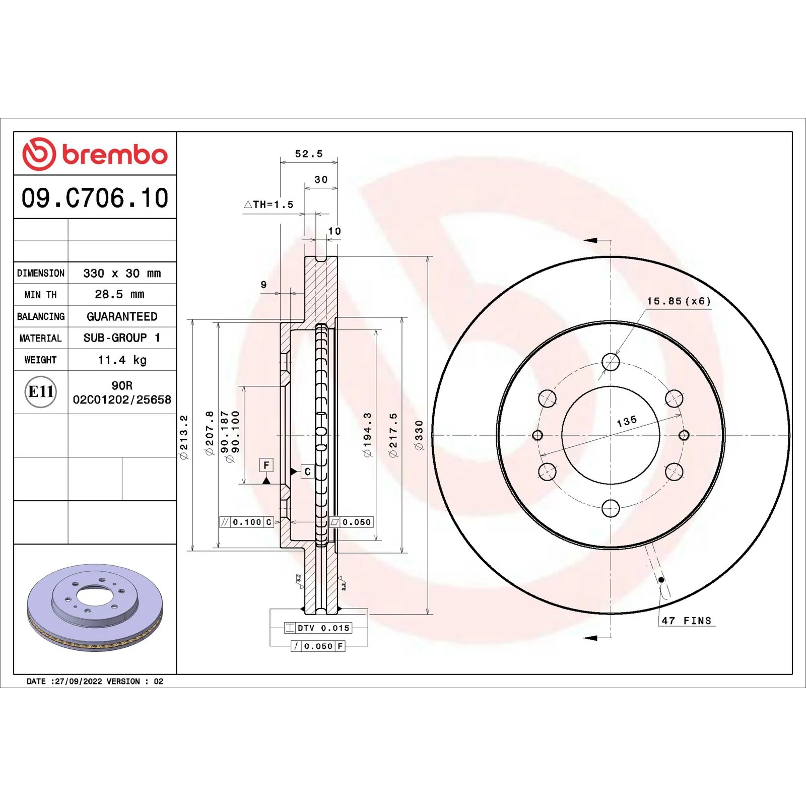 Передний тормозной диск Brembo 09C70610