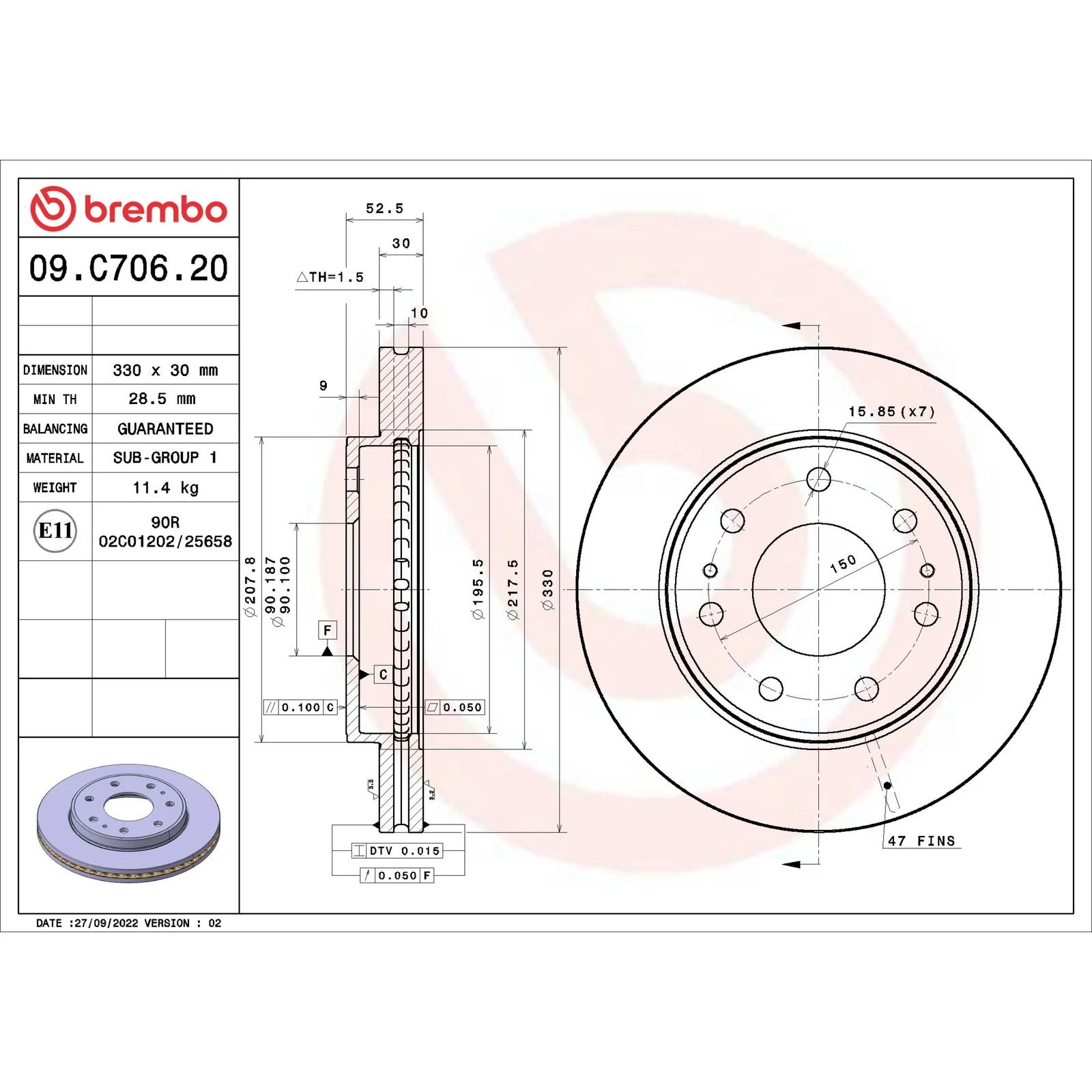 Передний тормозной диск Brembo 09C70620