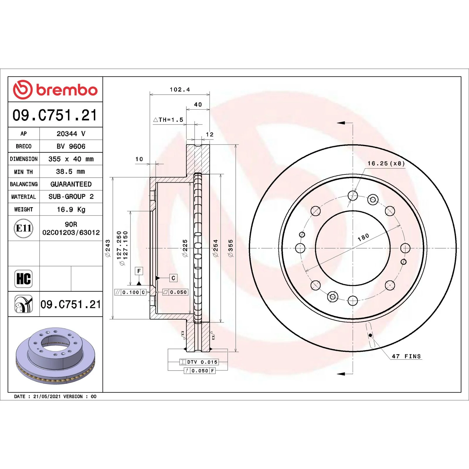 Передний тормозной диск Brembo 09C75121