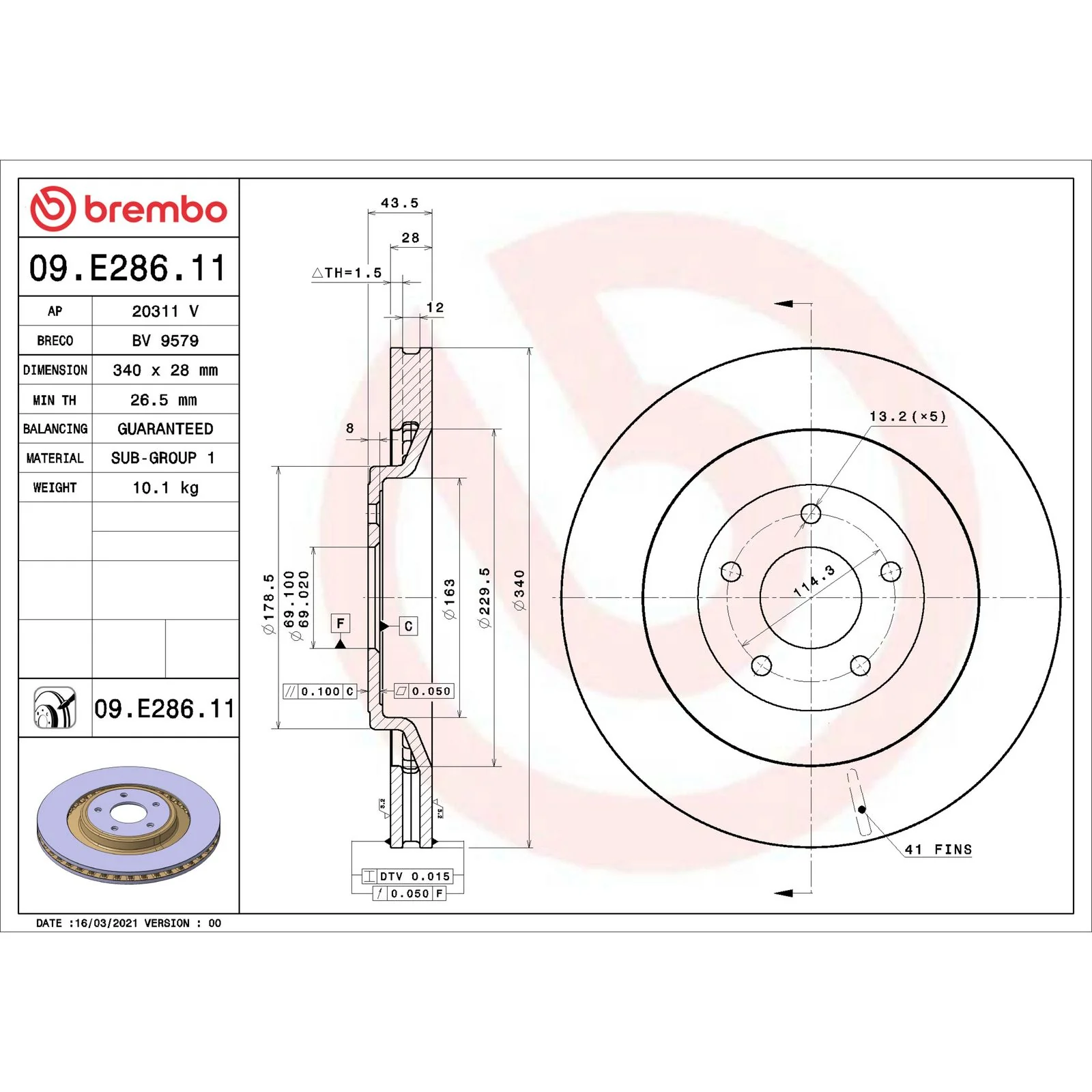 Передний тормозной диск Brembo 09E28611