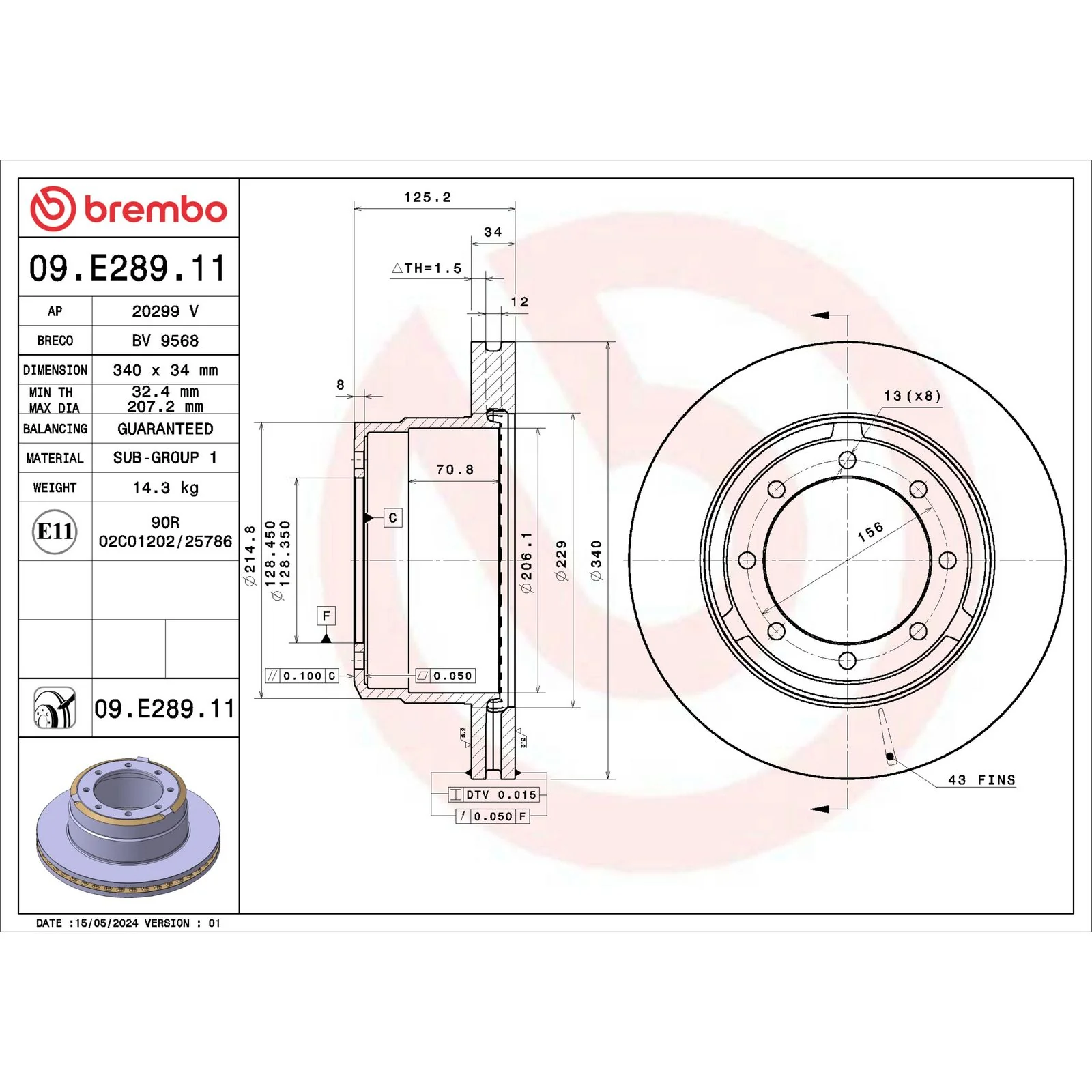 Передний тормозной диск Brembo 09E28911