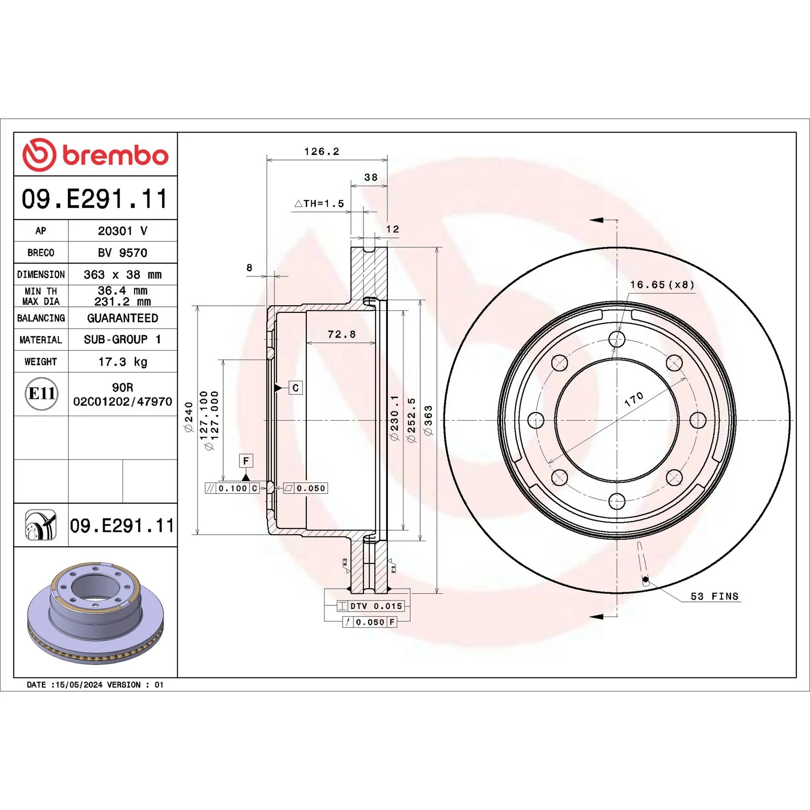 Передний тормозной диск Brembo 09E29111