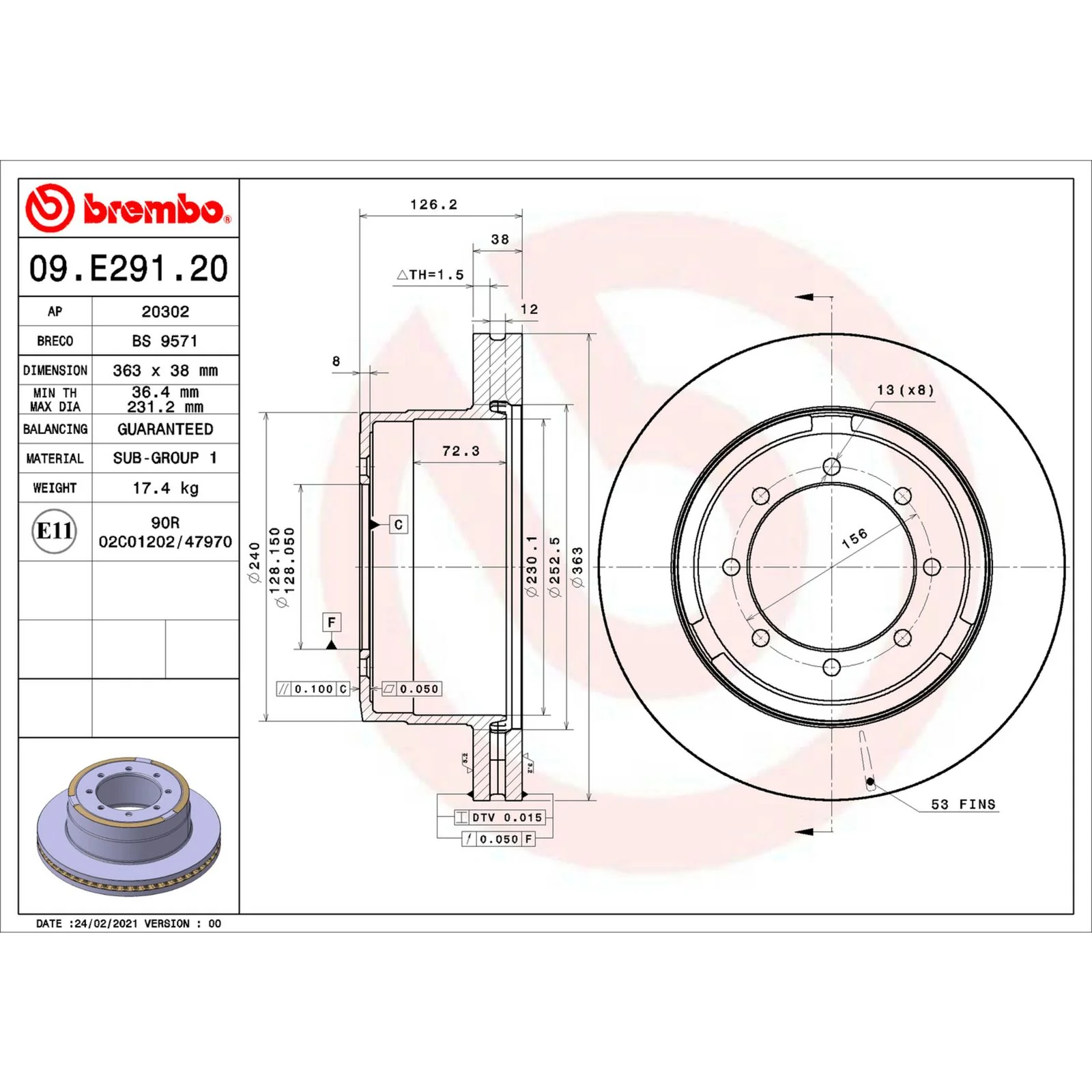 Передний тормозной диск Brembo 09E29120