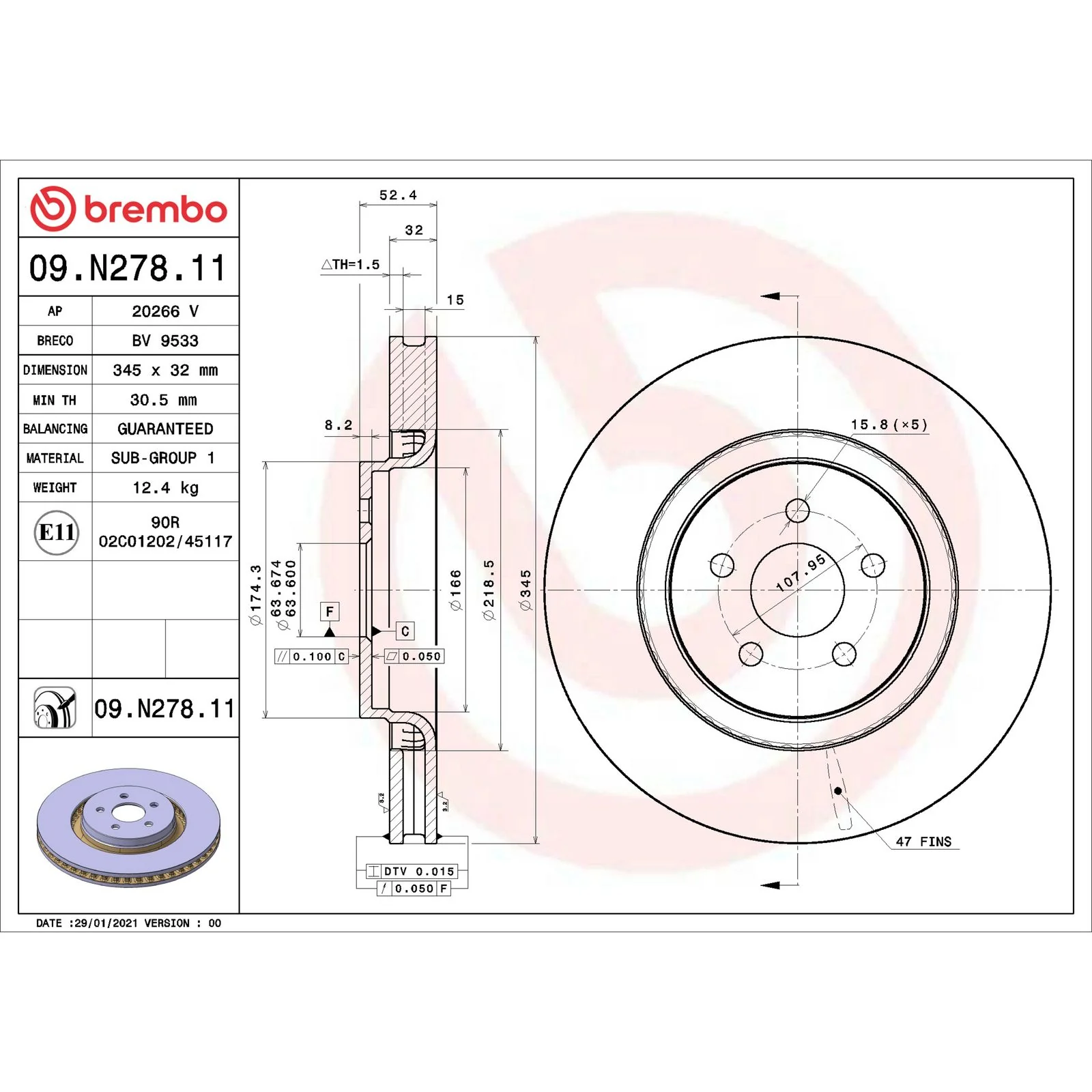 Передний тормозной диск Brembo 09N27811