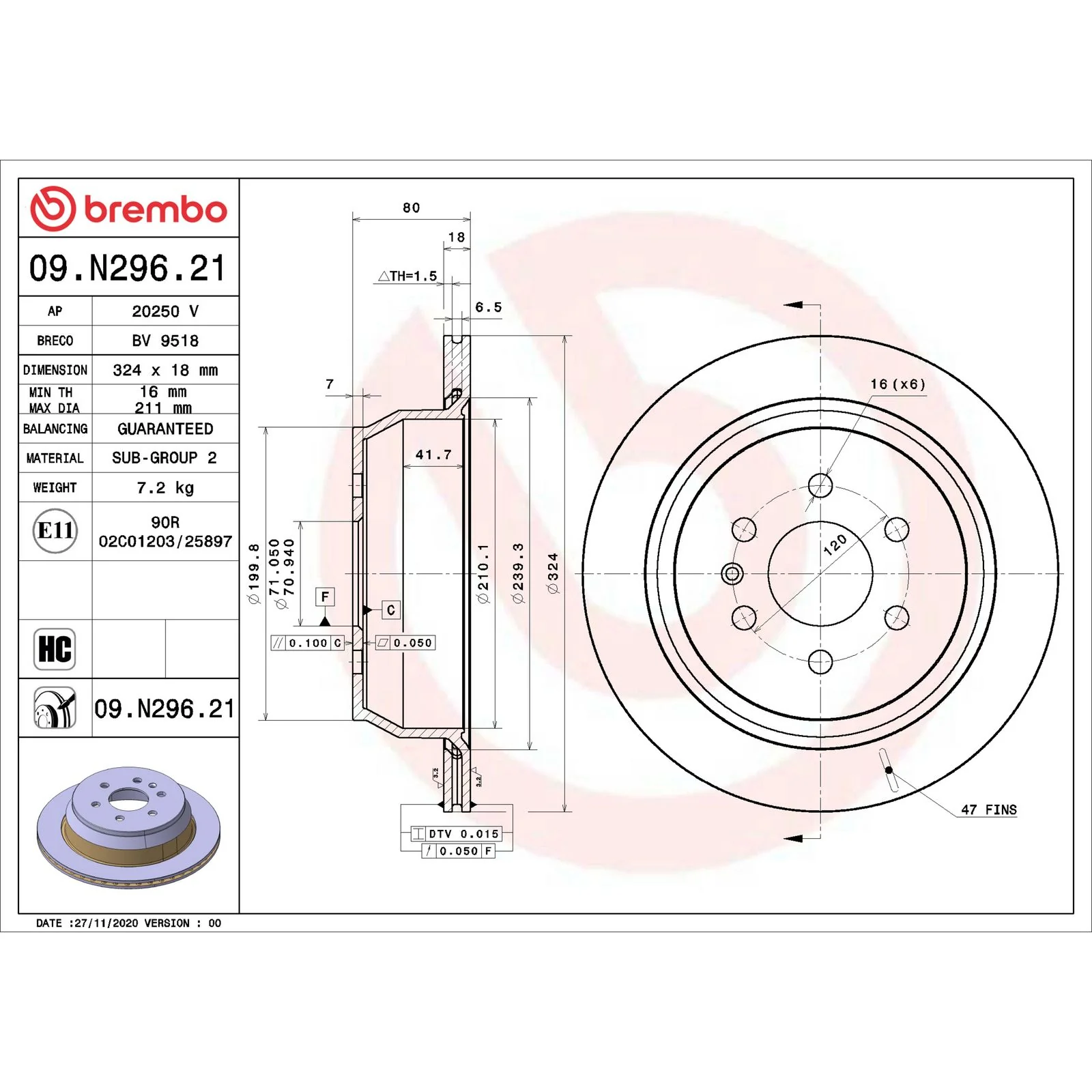 Передний тормозной диск Brembo 09N29621