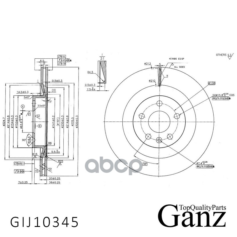 Диск тормозной задний с покрытием GANZ GIJ10345
