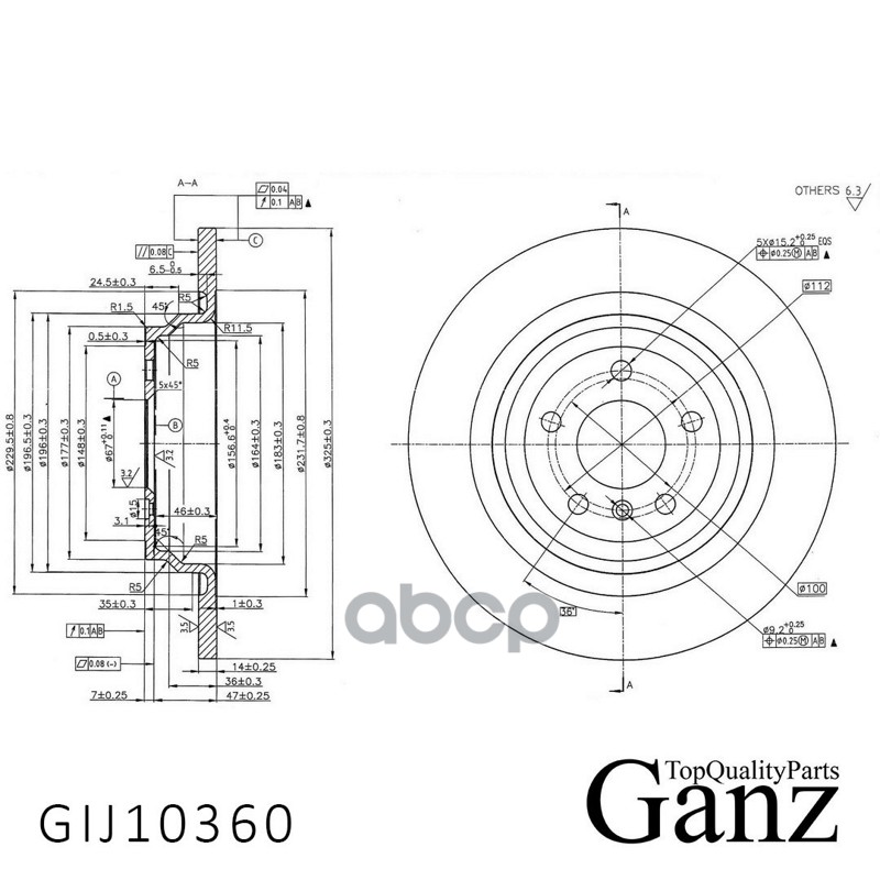Диск тормозной задний с покрытием GANZ GIJ10360