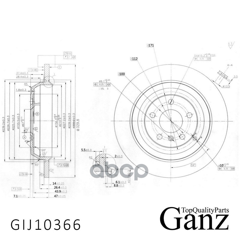 Диск тормозной задний с покрытием GANZ GIJ10366