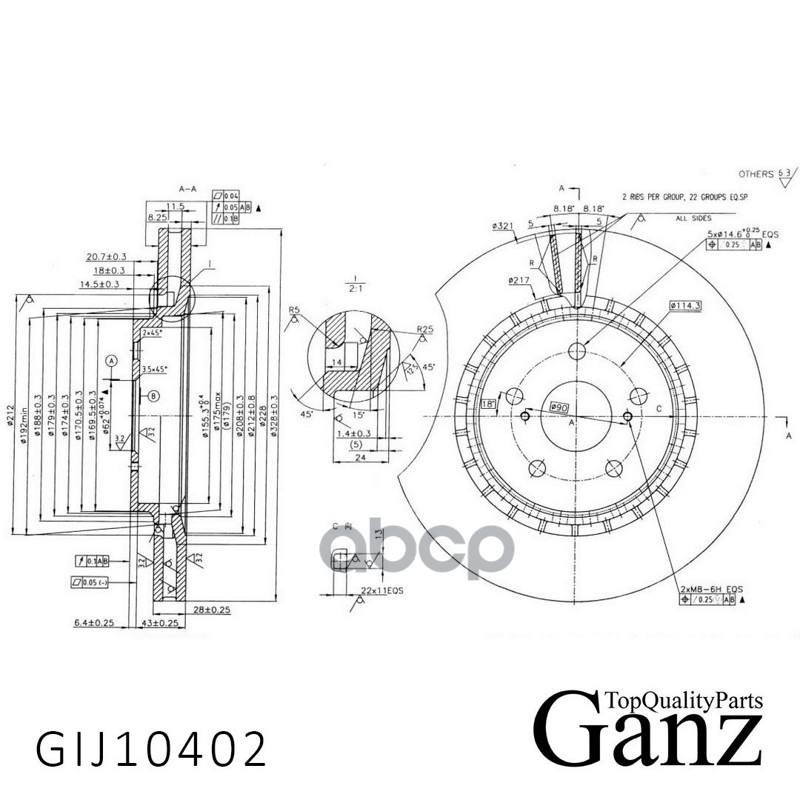Диск тормозной передний с покрытием GANZ GIJ10402