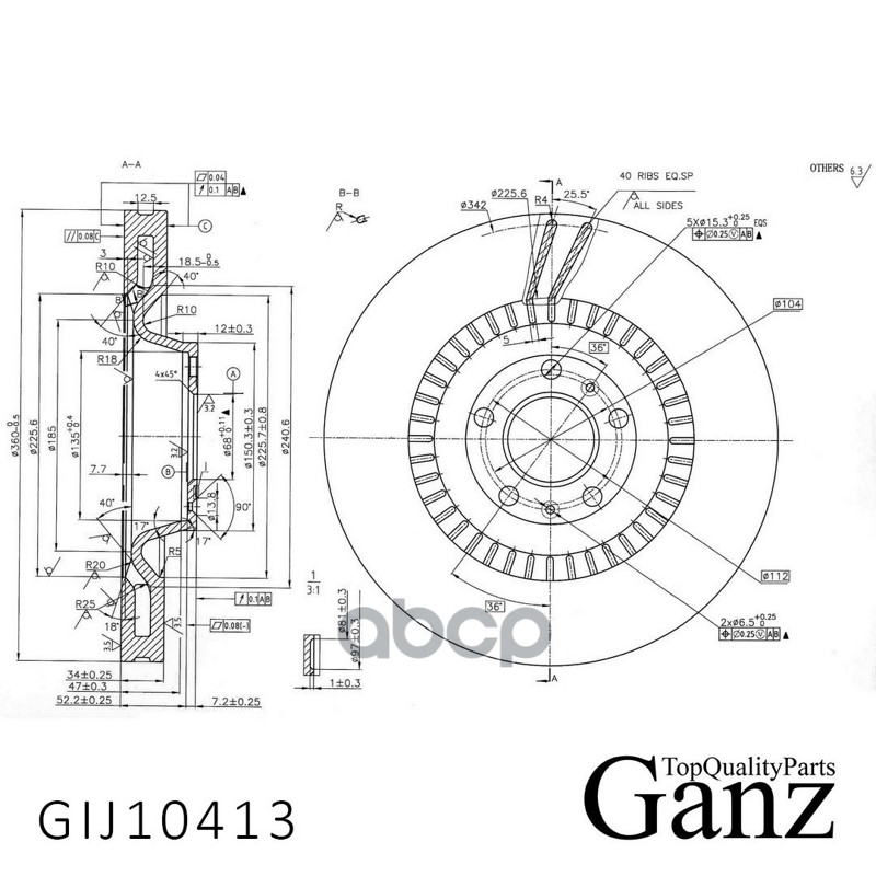 Диск тормозной передний с покрытием GANZ GIJ10413