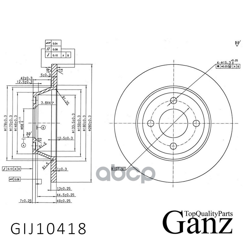 Диск тормозной передний с покрытием GANZ GIJ10418