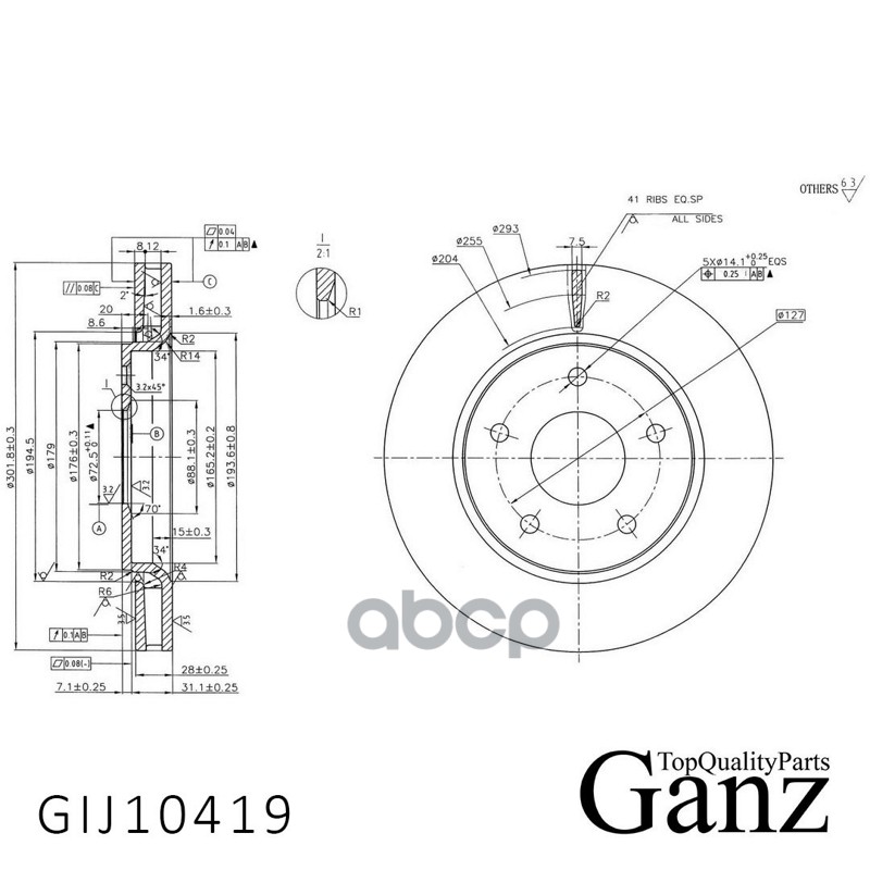 Диск тормозной передний с покрытием GANZ GIJ10419