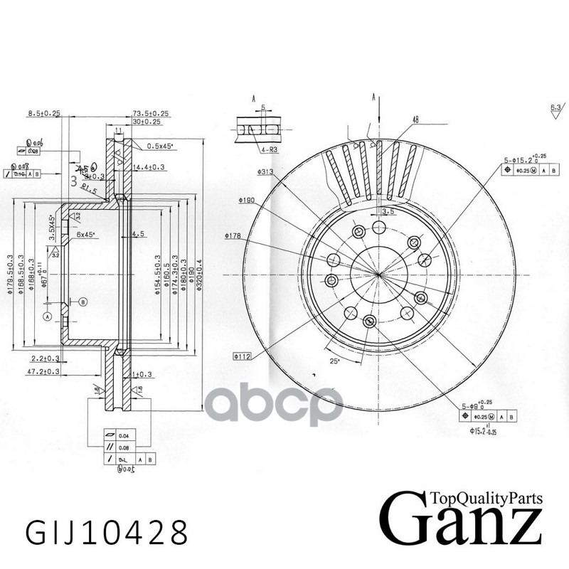 Диск тормозной передний с покрытием GANZ GIJ10428